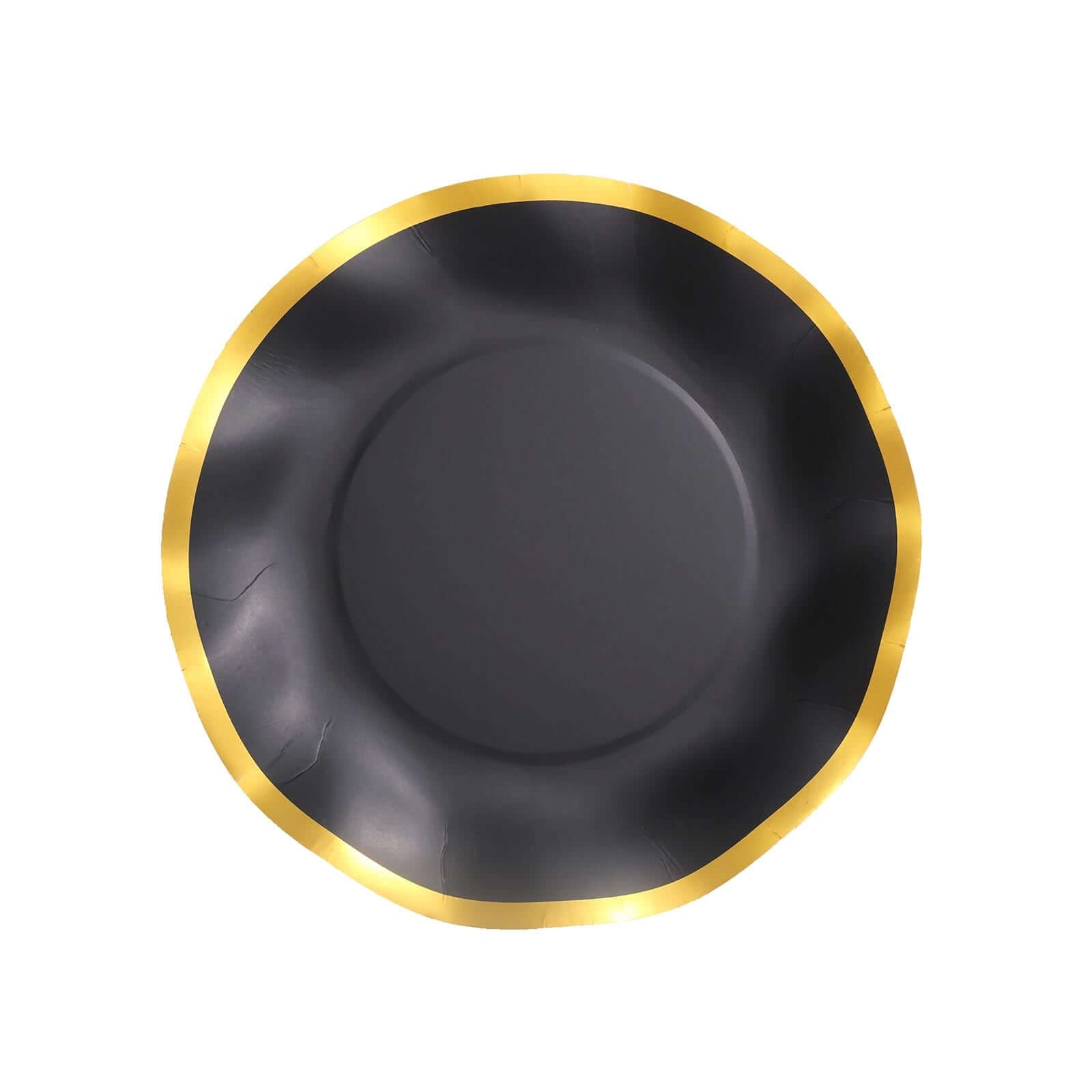 25-Pack Paper Round Dessert Plates 8" Matte Black with Gold Wavy Rim - Disposable 350GSM Salad Plates