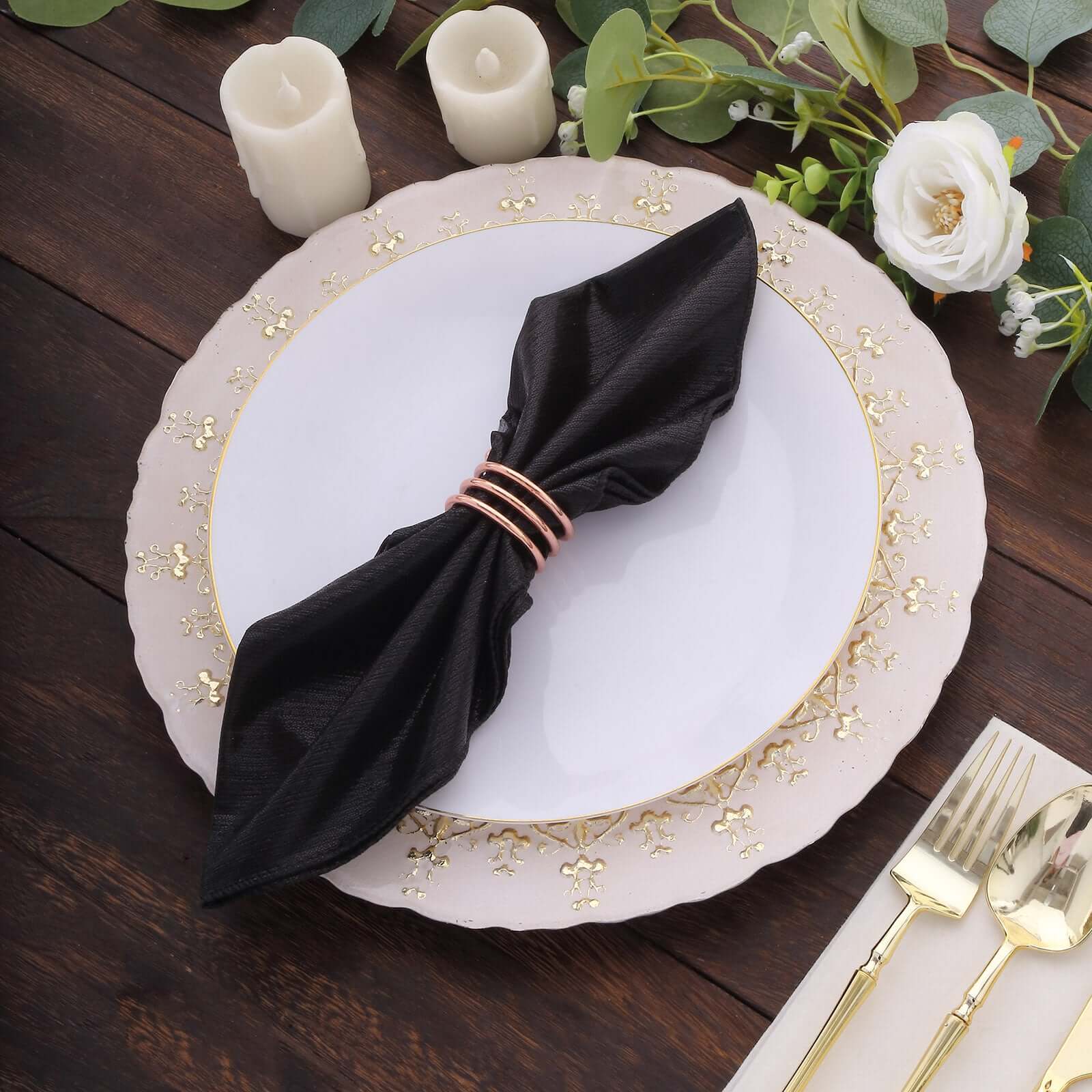 5 Pack Polyester 20"x20" Napkins Black Shimmer Sequin Dots - Luminous Cloth Napkins