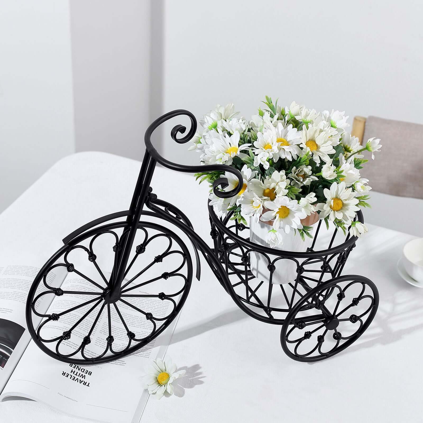 Tricycle Planter Basket Black Decorative Design - Metal Indoor/Outdoor Plant Stand 22"
