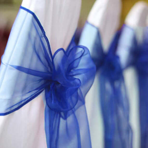 5 Pack Organza Chair Sashes Royal Blue - Reusable Sheer Chair Bows 6"x108"