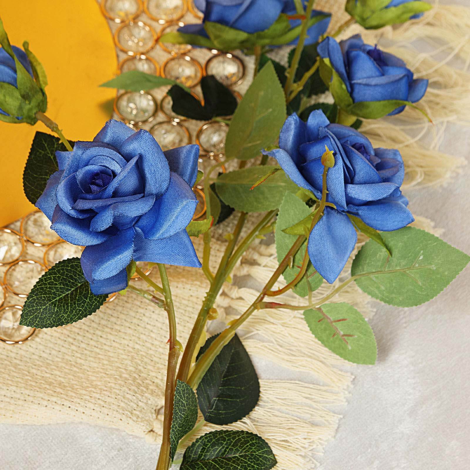 2 Stems 38" Tall Royal Blue Artificial Silk Rose Flower Bouquet Bush