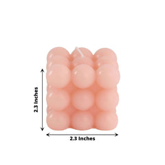 2-Pack Decorative Paraffin Wax Candles Bubble Cube Design Blush - Unscented Long Burning Pillar Candle Set 2"