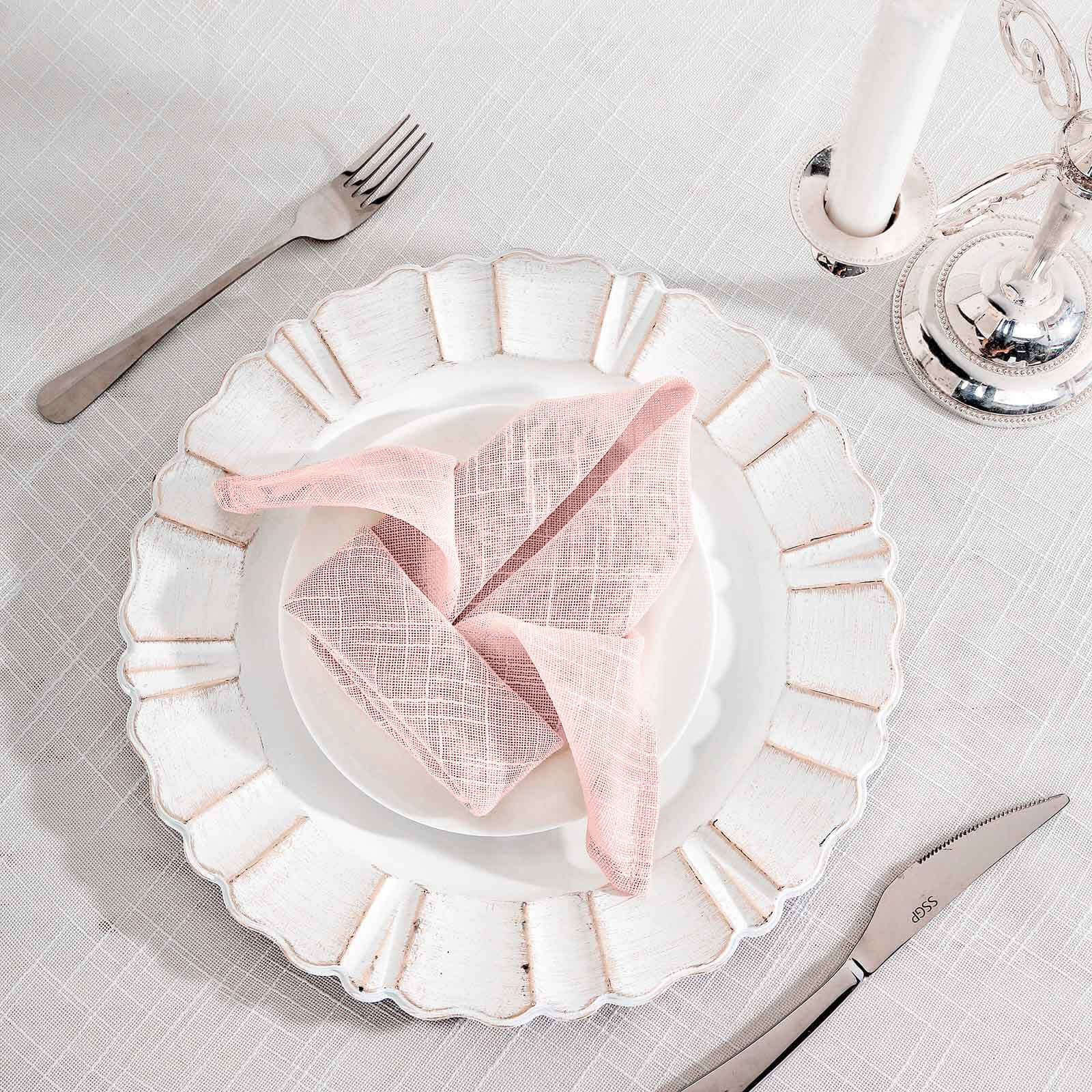 5 Pack Faux Linen 20"x20" Napkins Blush - Slubby Textured & Wrinkle Resistant Cloth Napkins