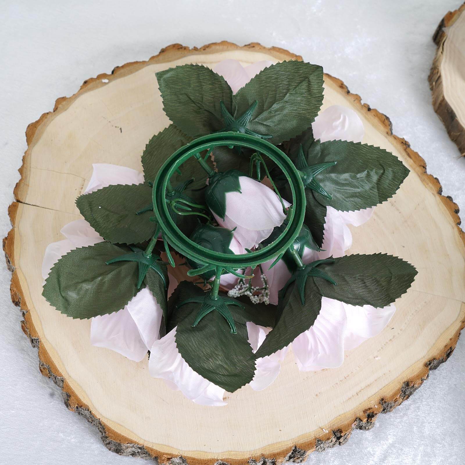 4 Pack 3" Blush Artificial Silk Rose Flower Candle Ring Wreaths