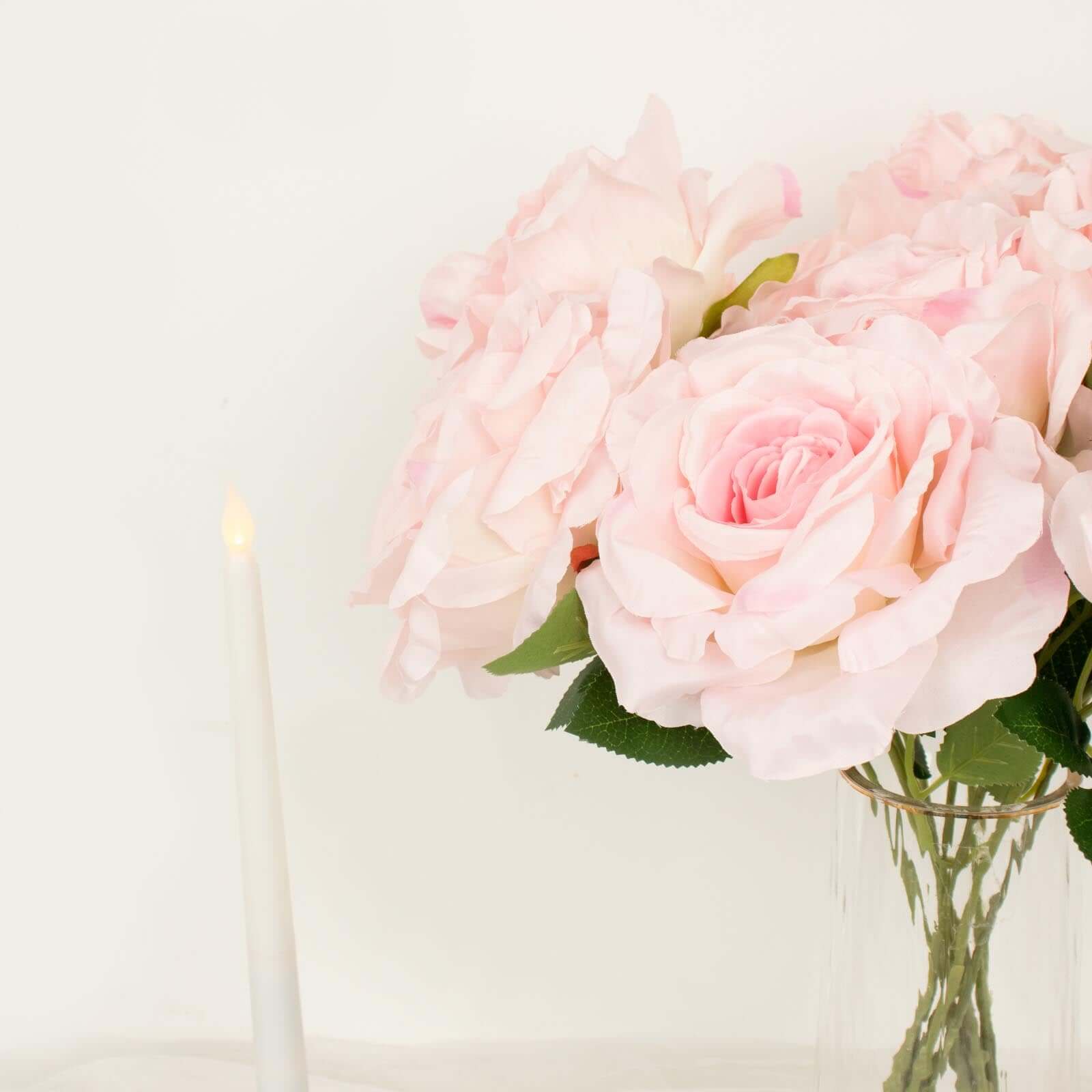 2 Bushes 17" Blush Premium Silk Jumbo Rose Flower Bouquet, High Quality Artificial Wedding Floral Arrangements