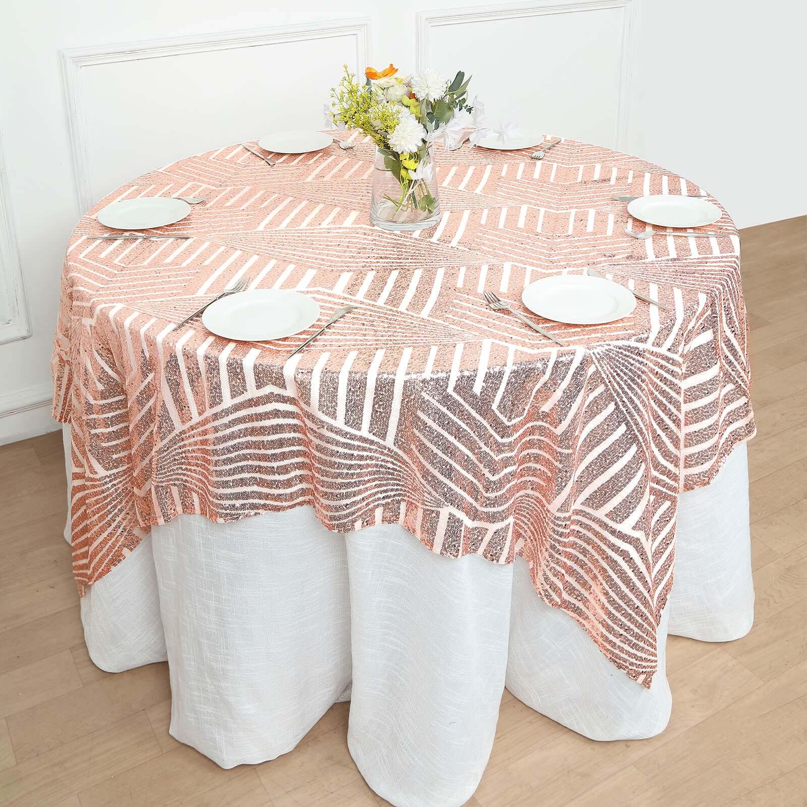 Sequin 72" Table Overlay Square Tablecloth Blush - Diamond Glitz Table Cover