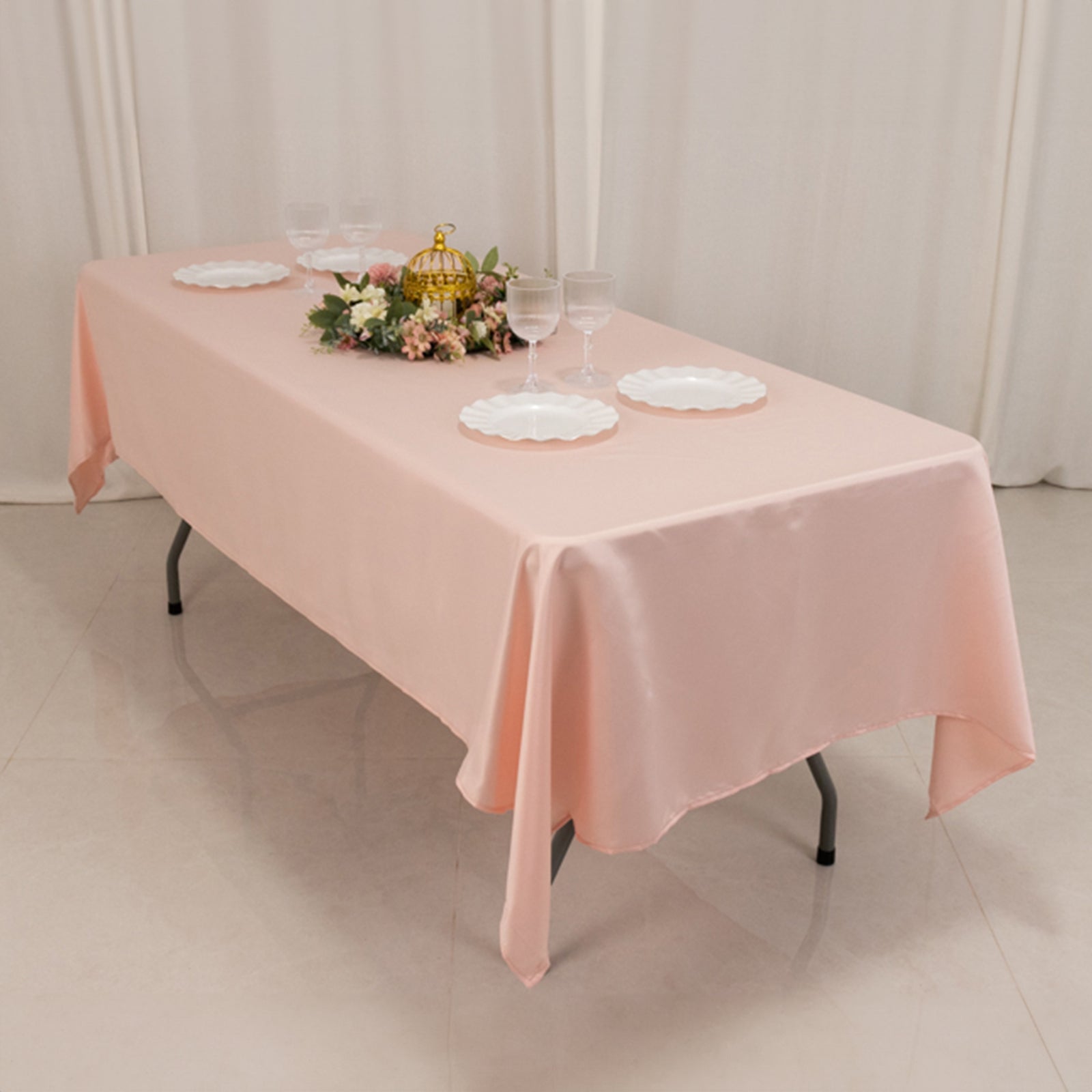 Lamour Satin 60"x102" Rectangle Tablecloth Blush - Durable & Silky Soft Feel Table Cover