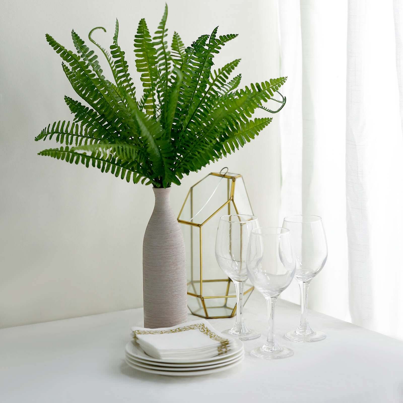 2 Stems 18" Green Artificial Boston Fern Leaf Plant Indoor Faux Spray