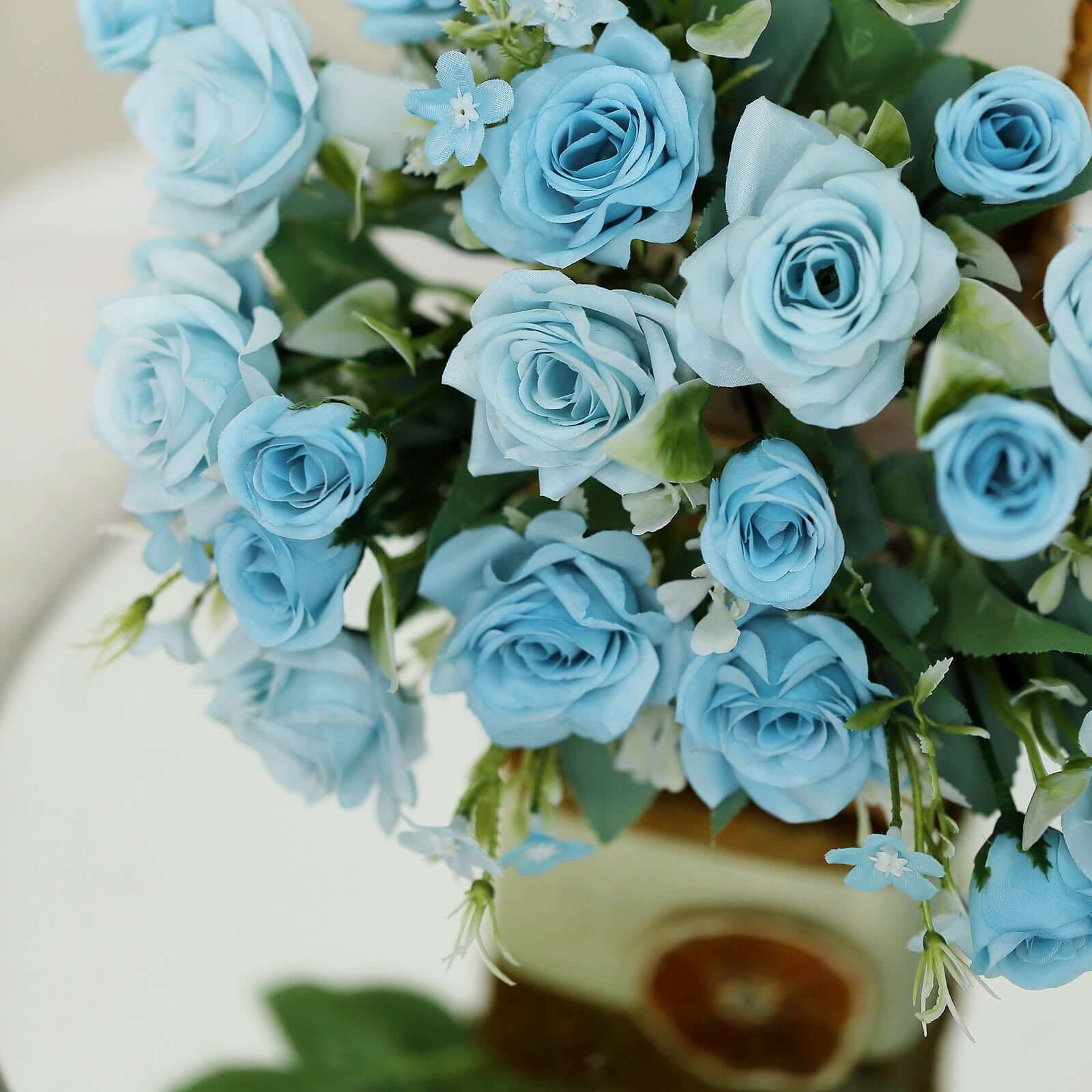 4 Bushes 12" Dusty Blue Real Touch Artificial Silk Rose Flower Bouquet, Faux Bridal Flowers