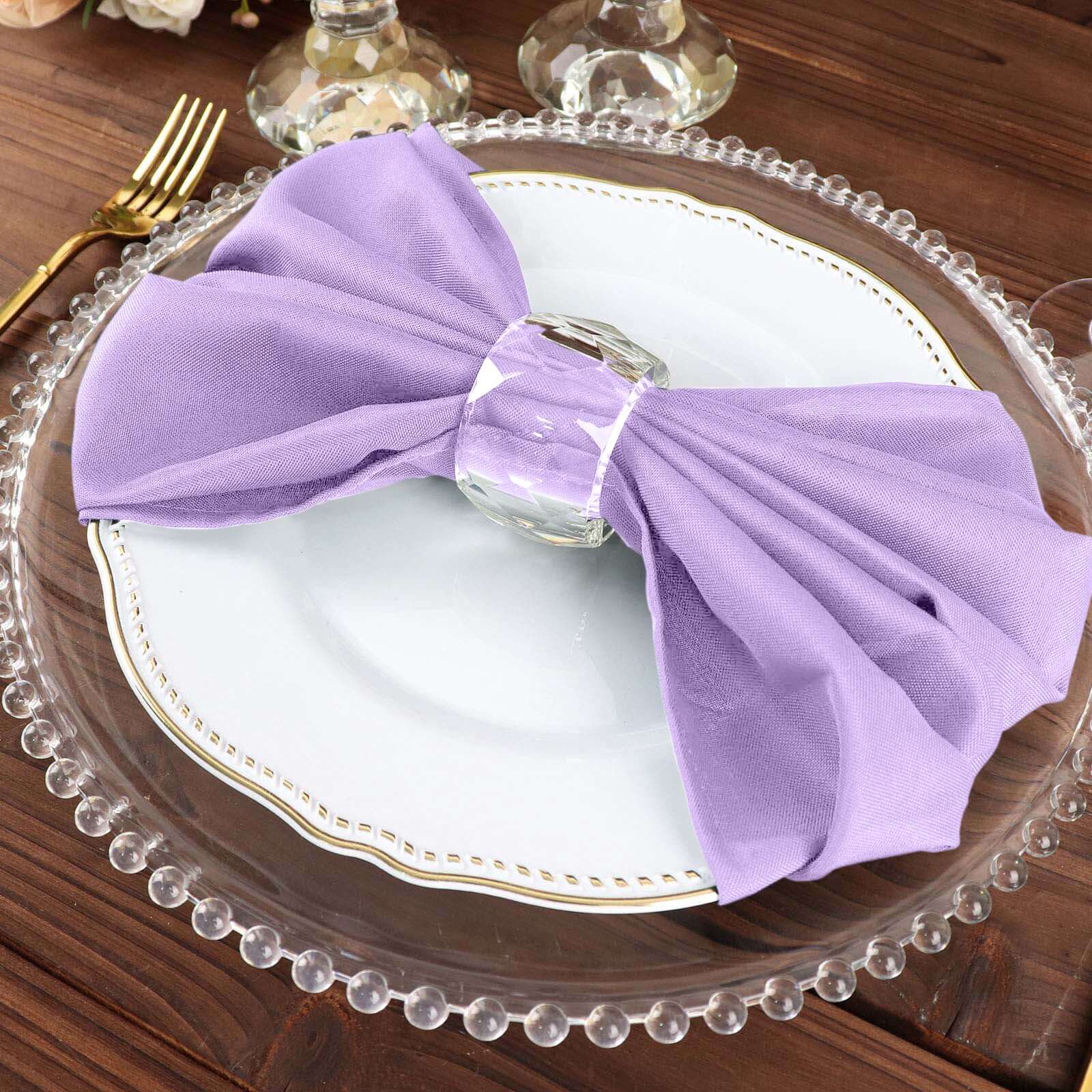 5 Pack Polyester 20"x20" Napkins Lavender Lilac - Wrinkle Resistant & Easy Care Cloth Napkins