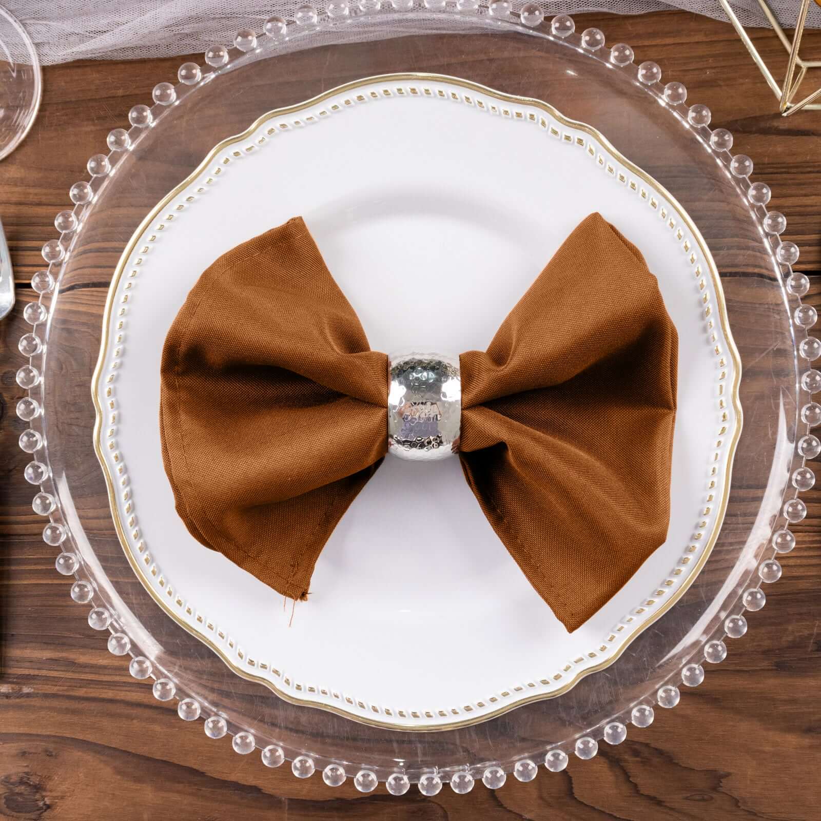 5 Pack Polyester 17"x17" Napkins Cinnamon Brown - Durable & Wrinkle Resistant Dinner Napkins
