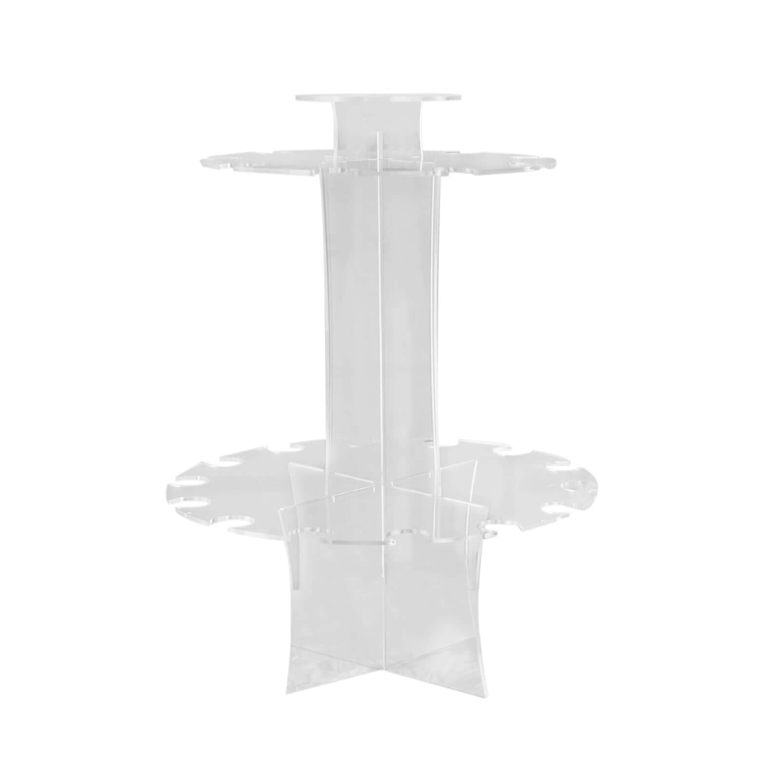 3-Tier Round Champagne Glass Holder Tower Clear Acrylic - Flute Display Rack Cocktail Tree Stand Holds 23 Stemware + 1 Bottle for Professional & Home Use 21"
