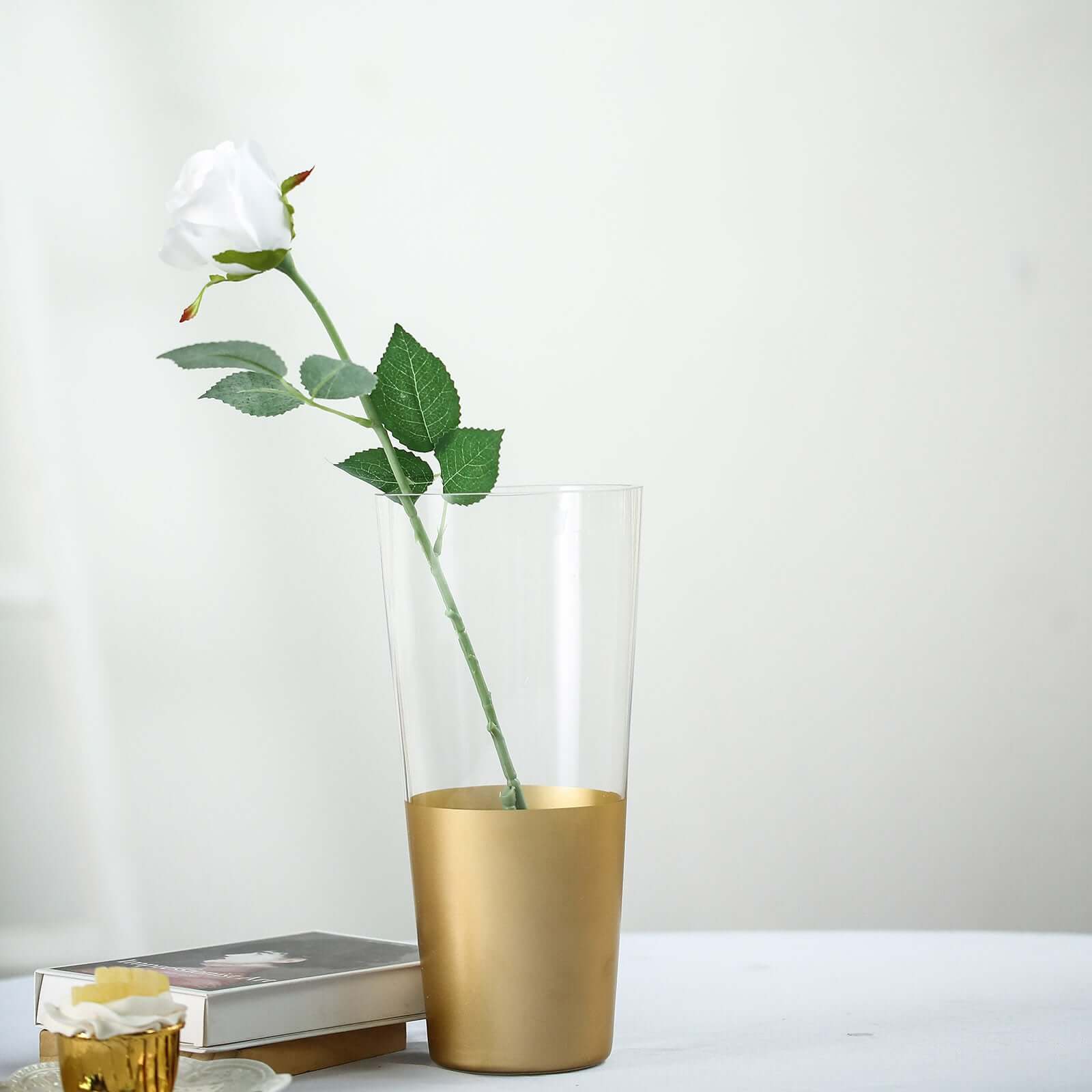 2-Pack Glass Bud Vases Cylinder Design Clear with Gold Accents - Stylish Flower Centerpieces for Events 12"