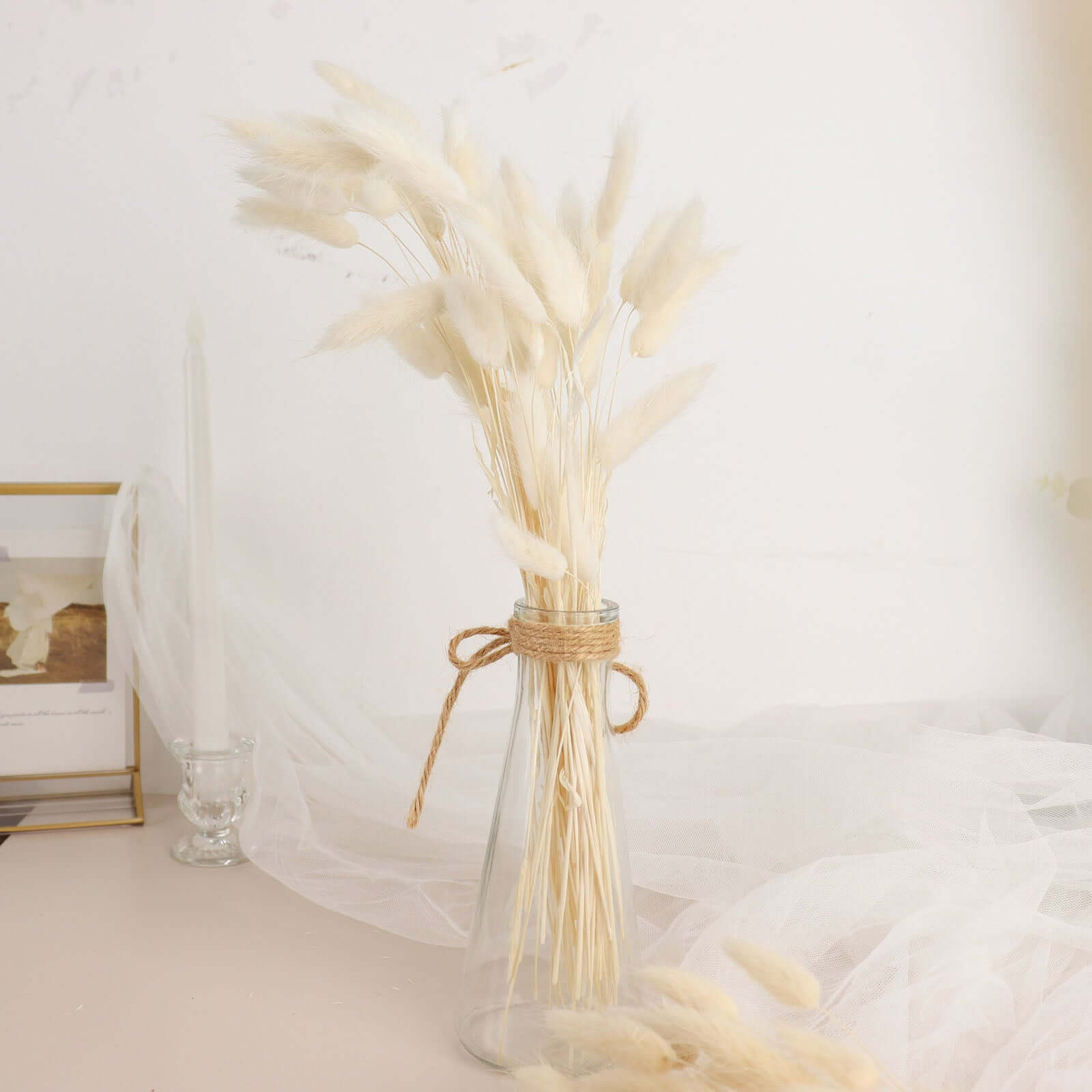 50-Pack Dried Bunny Tail Grass Natural White - Rustic Chic Lagurus Ovatus Rabbit Tail Ornamental Grass for Modern Farmhouse Decor Event Styling & Floral Displays 15"