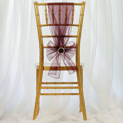 5 Pack Organza Chair Sashes Burgundy - Reusable Sheer Chair Bows 6"x108"