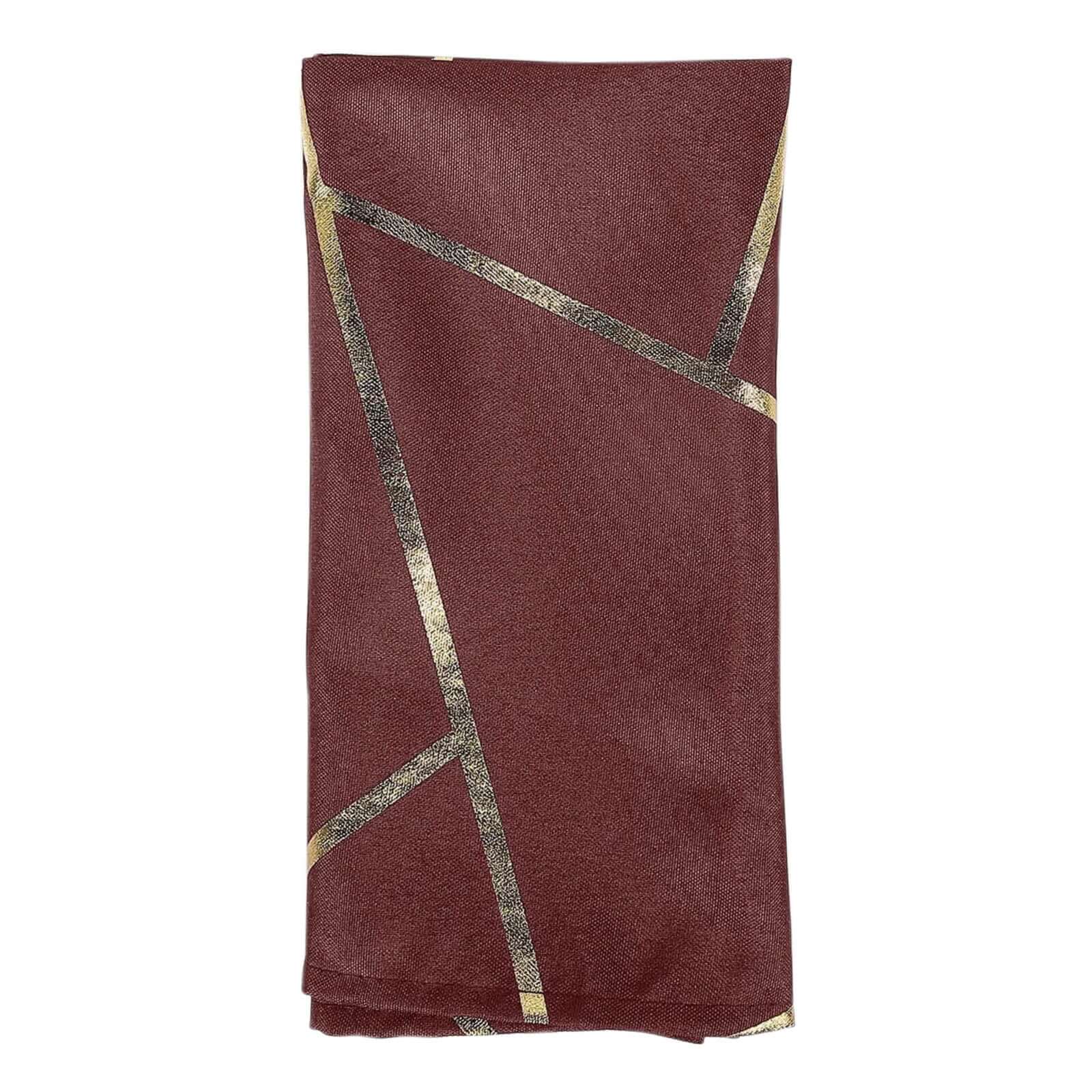 5 Pack Modern Burgundy and Geometric Gold Cloth Dinner Napkins 20"x20"