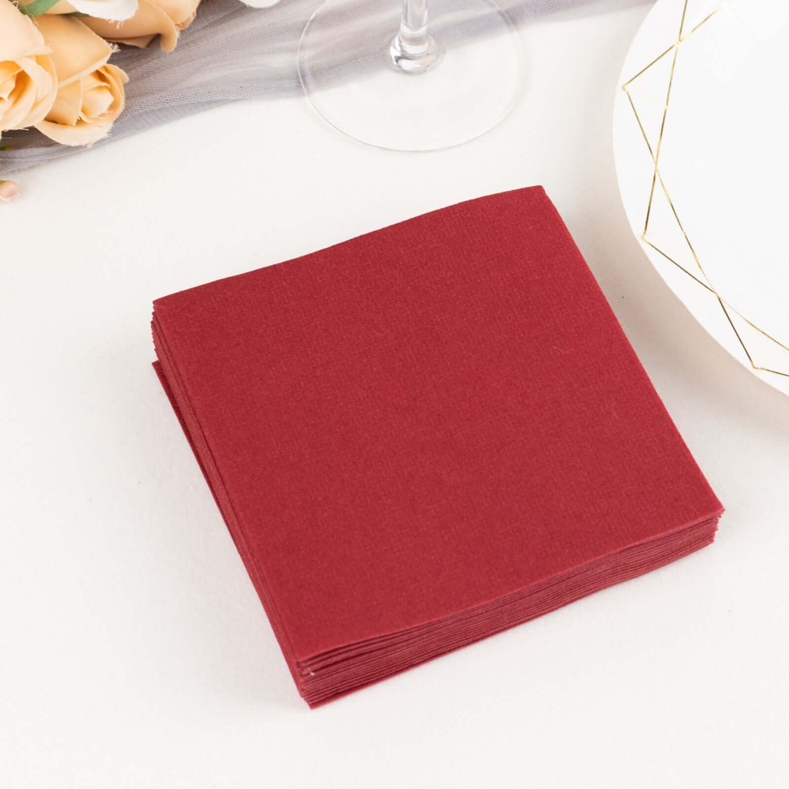 20-Pack Paper Linen-Like Cocktail Napkins Burgundy - Disposable 5"x5" Airlaid Soft Napkins
