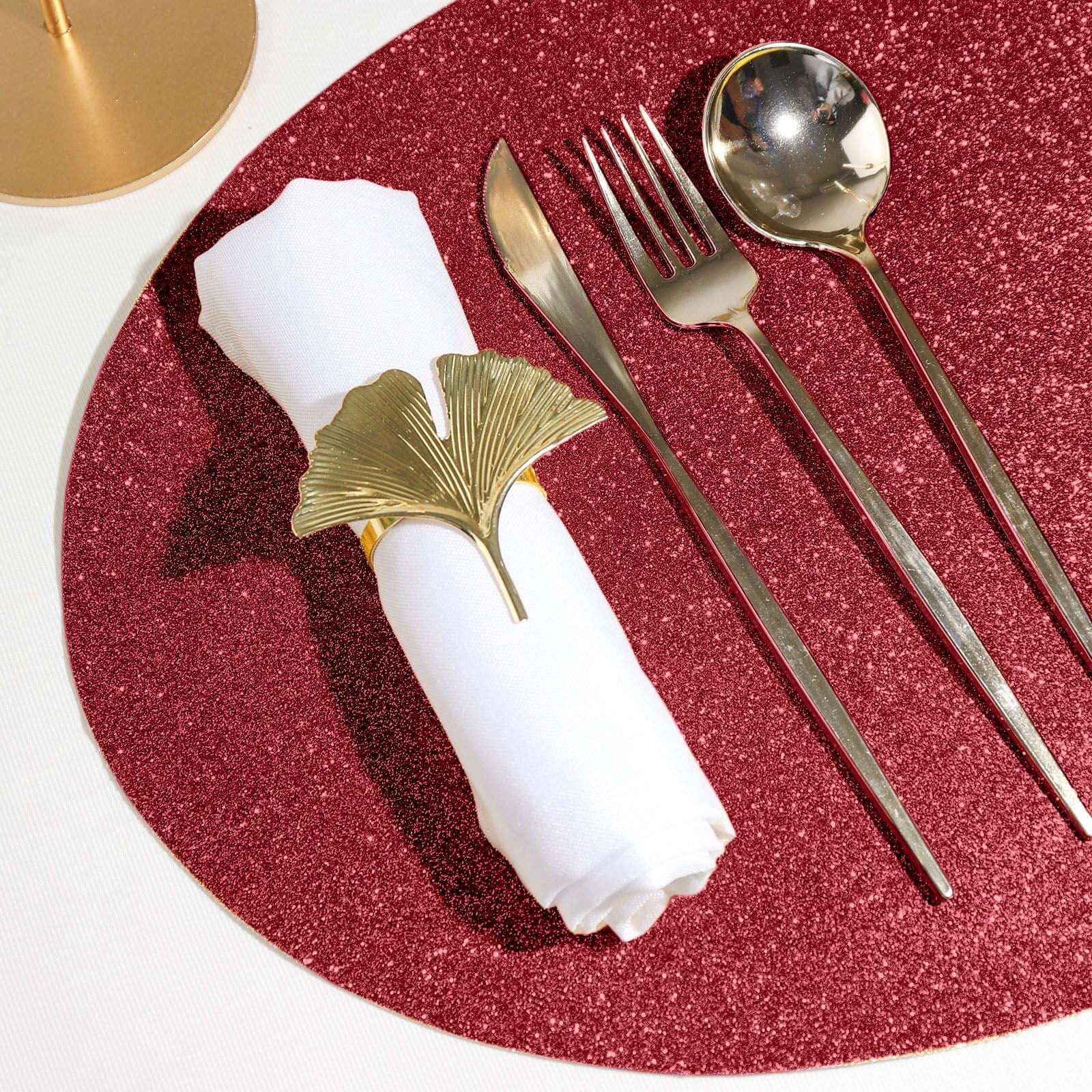6-Pack Placemats Glitter Design Burgundy Sparkle Oval - Non-Slip Decorative Table Mats for Dining 12"x18"