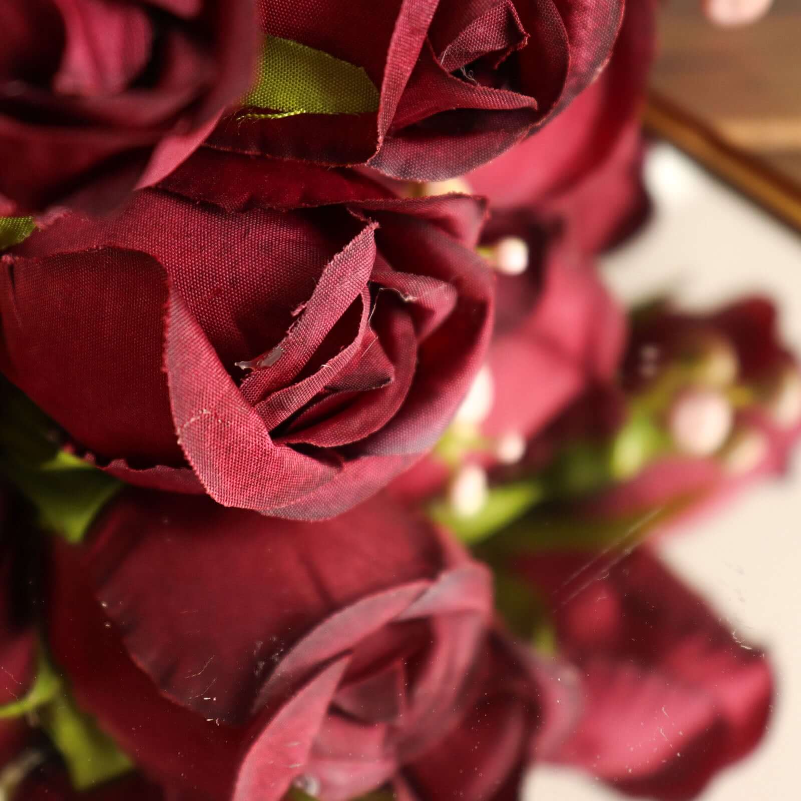 3 Pack 13" Burgundy Real Touch Silk Rose Bud Flower Bridal Bouquets, Artificial Floral Bush Arrangements