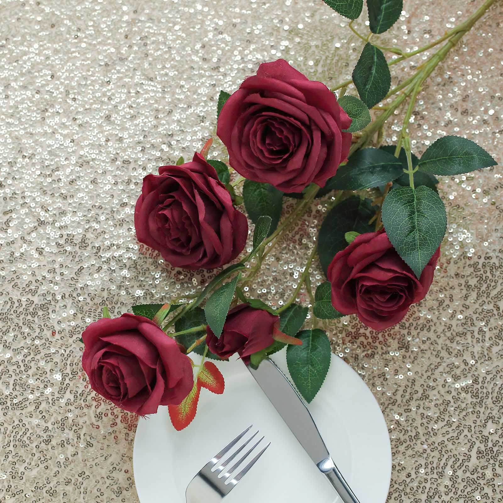 2 Bouquets 33" Tall Burgundy Artificial Silk Rose Flower Bush Stems