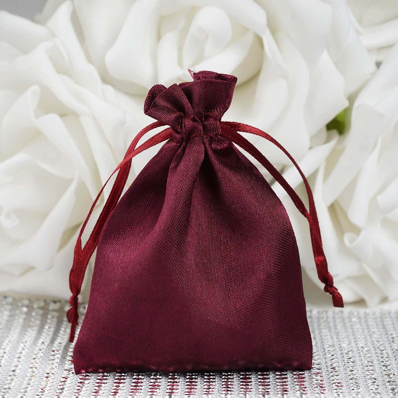 12 Pack 3" Burgundy Satin Drawstring Wedding Party Favor Gift Bags