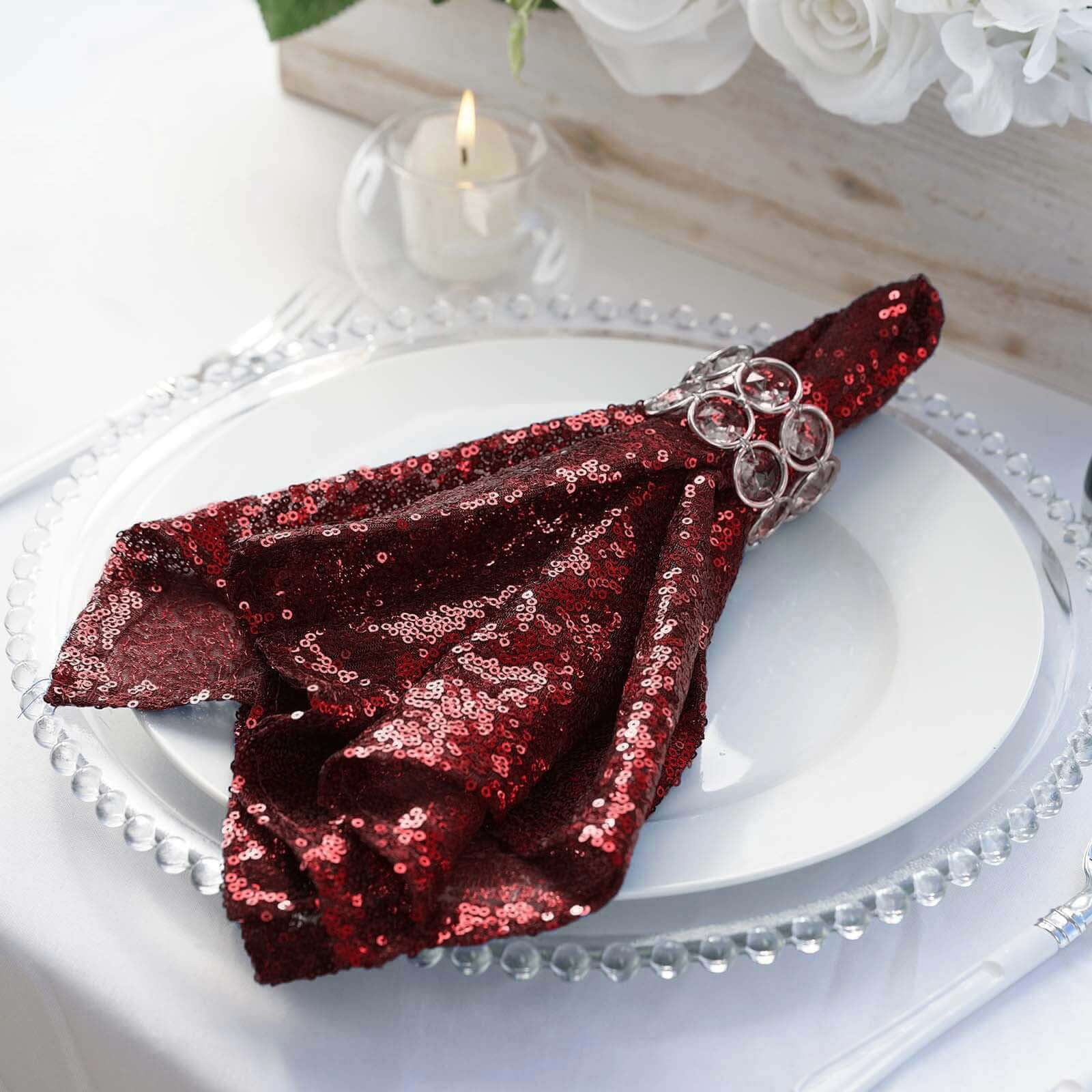 Sequin 20"x20" Napkin Burgundy - Shimmering Dinner Napkin