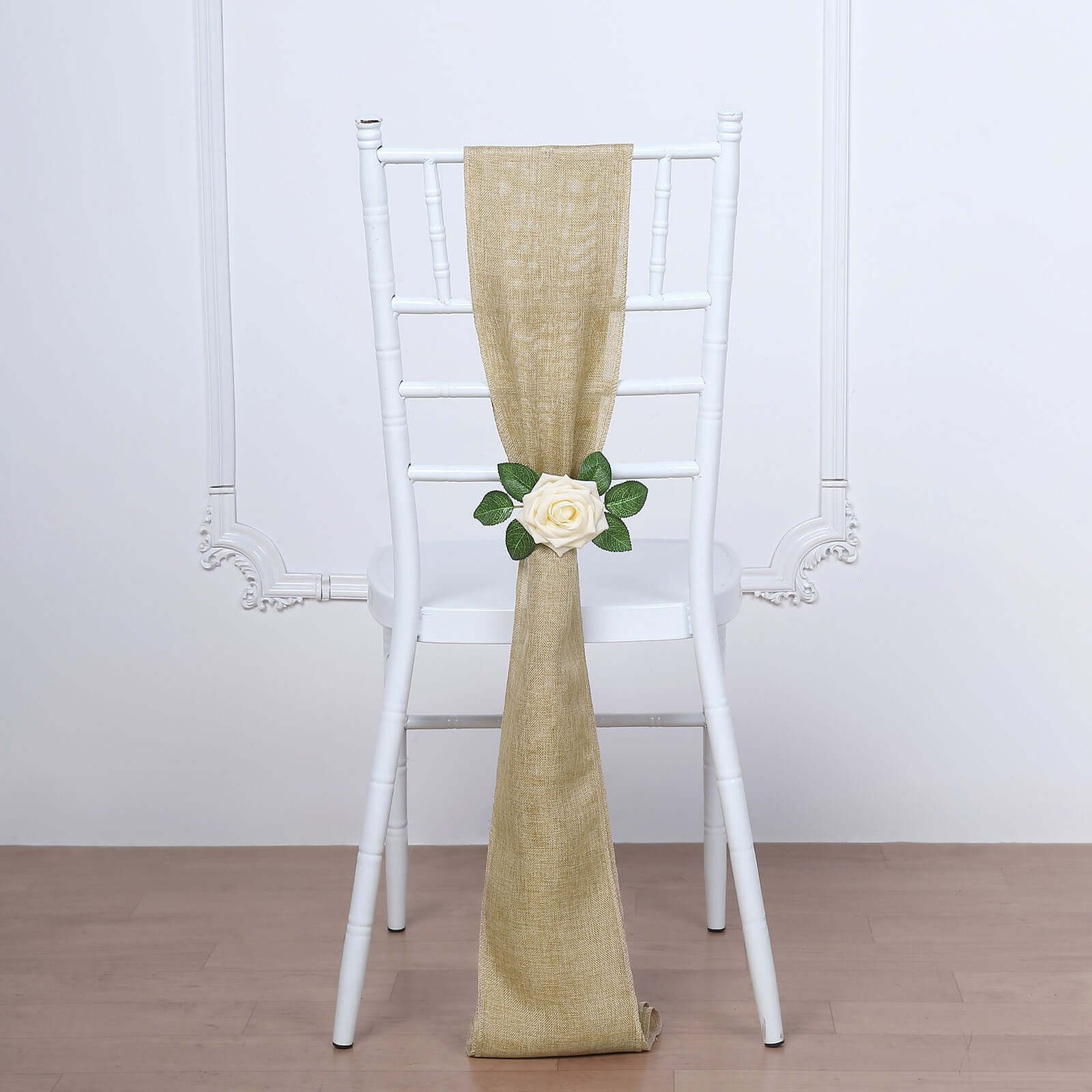 5 Pack Jute Faux Burlap 6"x108" Chair Sashes Natural - Boho Chic Linen Decor