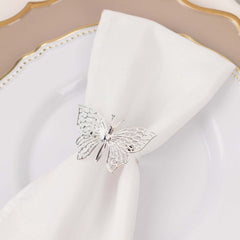 4 Pack Silver Metal Butterfly Napkin Rings, Decorative Laser Cut Cloth Napkin Holders