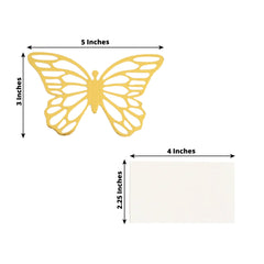 25-Pack Paper Butterfly Place Card Holders Gold with White Printable Cards - 3D Free Standing Table Number Stands 3"x5"