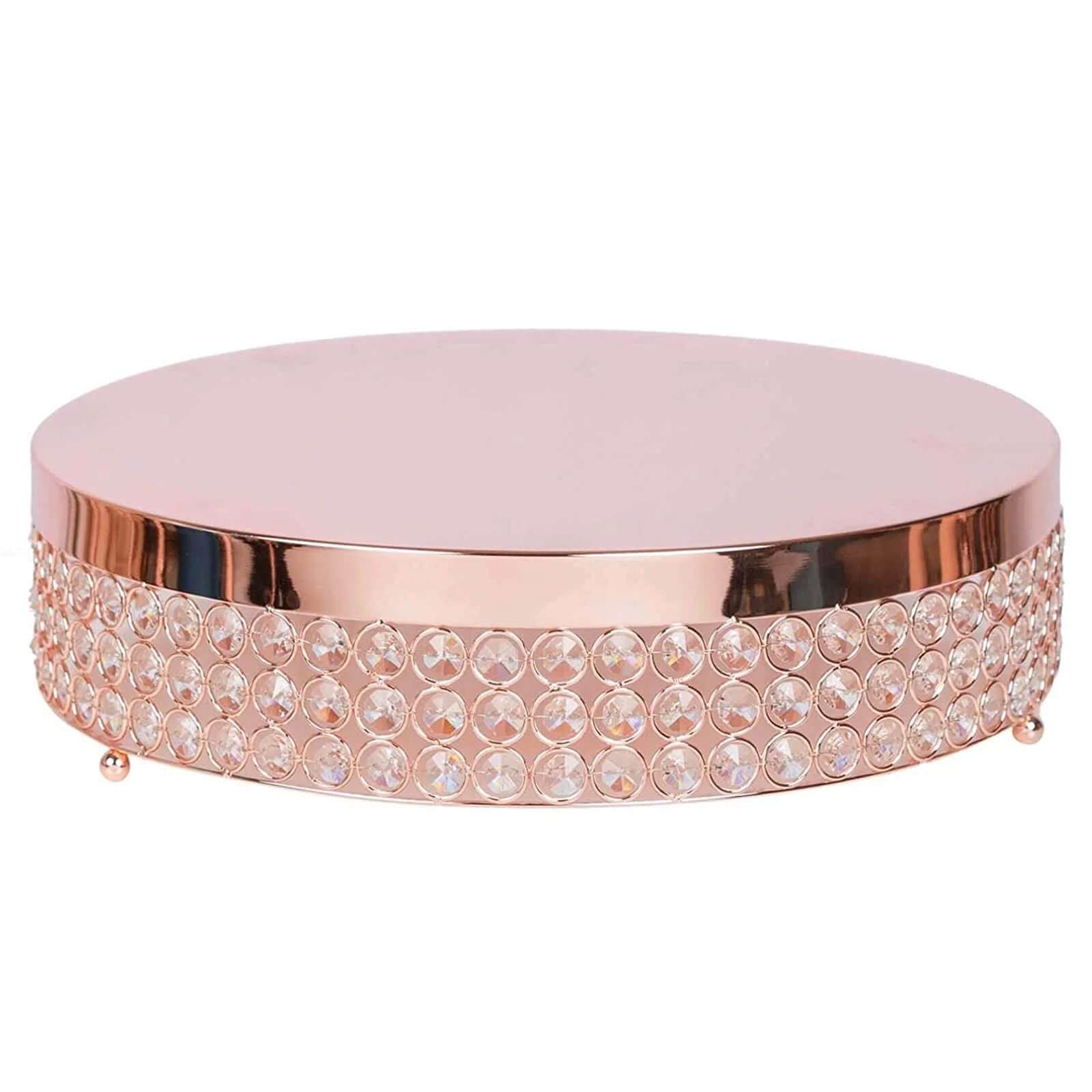 Metal Cake Stand Pedestal Crystal Beaded Design Rose Gold - Cupcake Display and Dessert Riser 13"