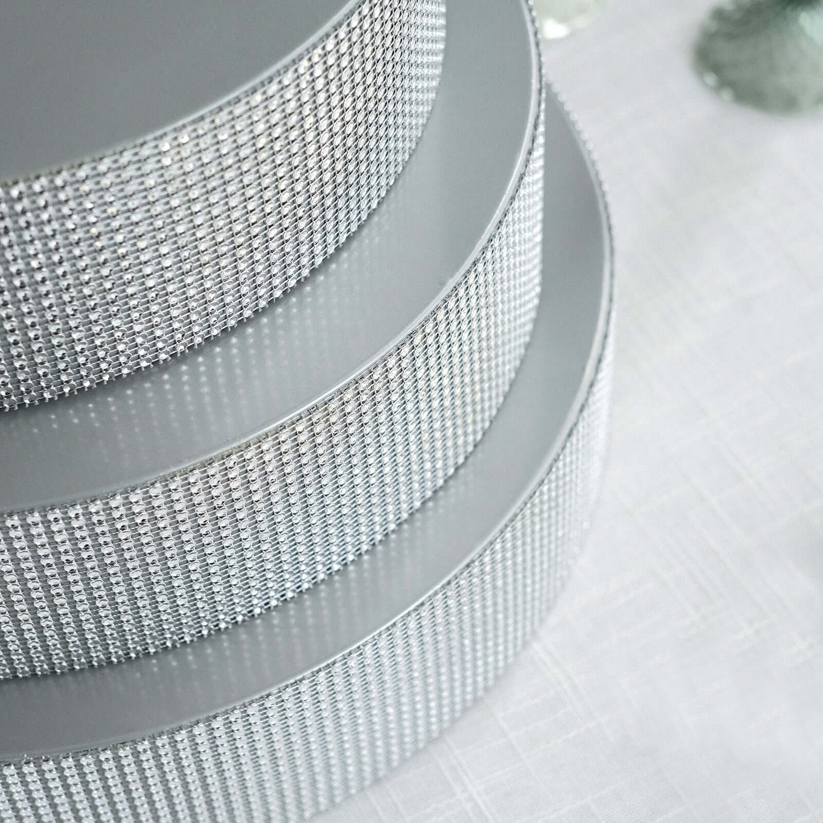 Metal Pedestal Cake Stand Round Design with Rhinestones Silver - Cupcake Holder and Dessert Table Centerpiece 16"
