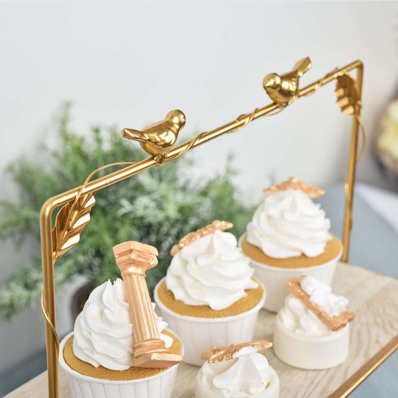 3-Tier Wooden Cheese Board Stand Rectangular Gold/Wood Slice Design - Rustic Cupcake Tower Centerpiece with Assembly Tools 19"