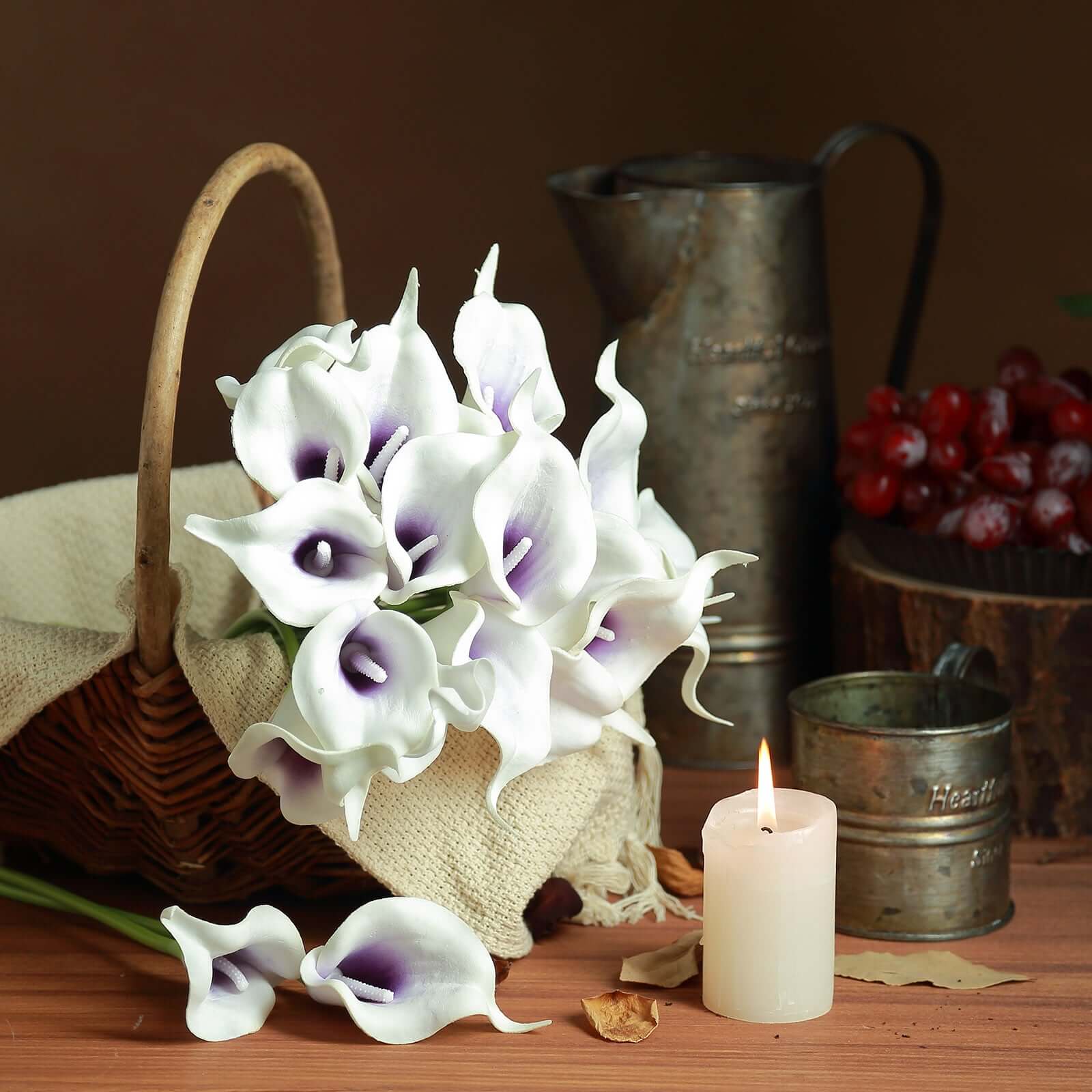 20 Stems 14" White Purple Artificial Poly Foam Calla Lily Flowers