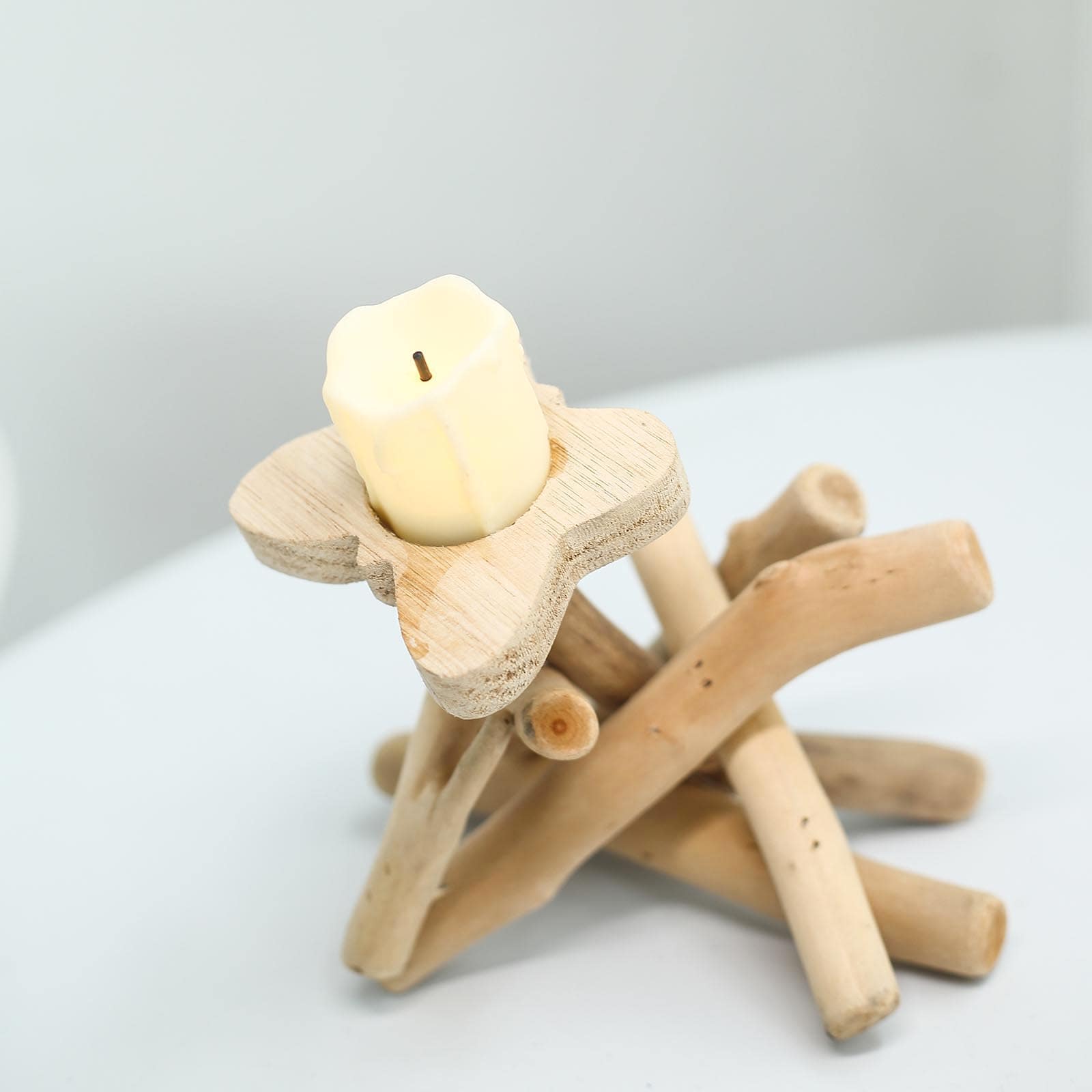 Natural Driftwood Candle Holder with Butterfly Top - Rustic Wooden Candle Stand for Events 8" Tall