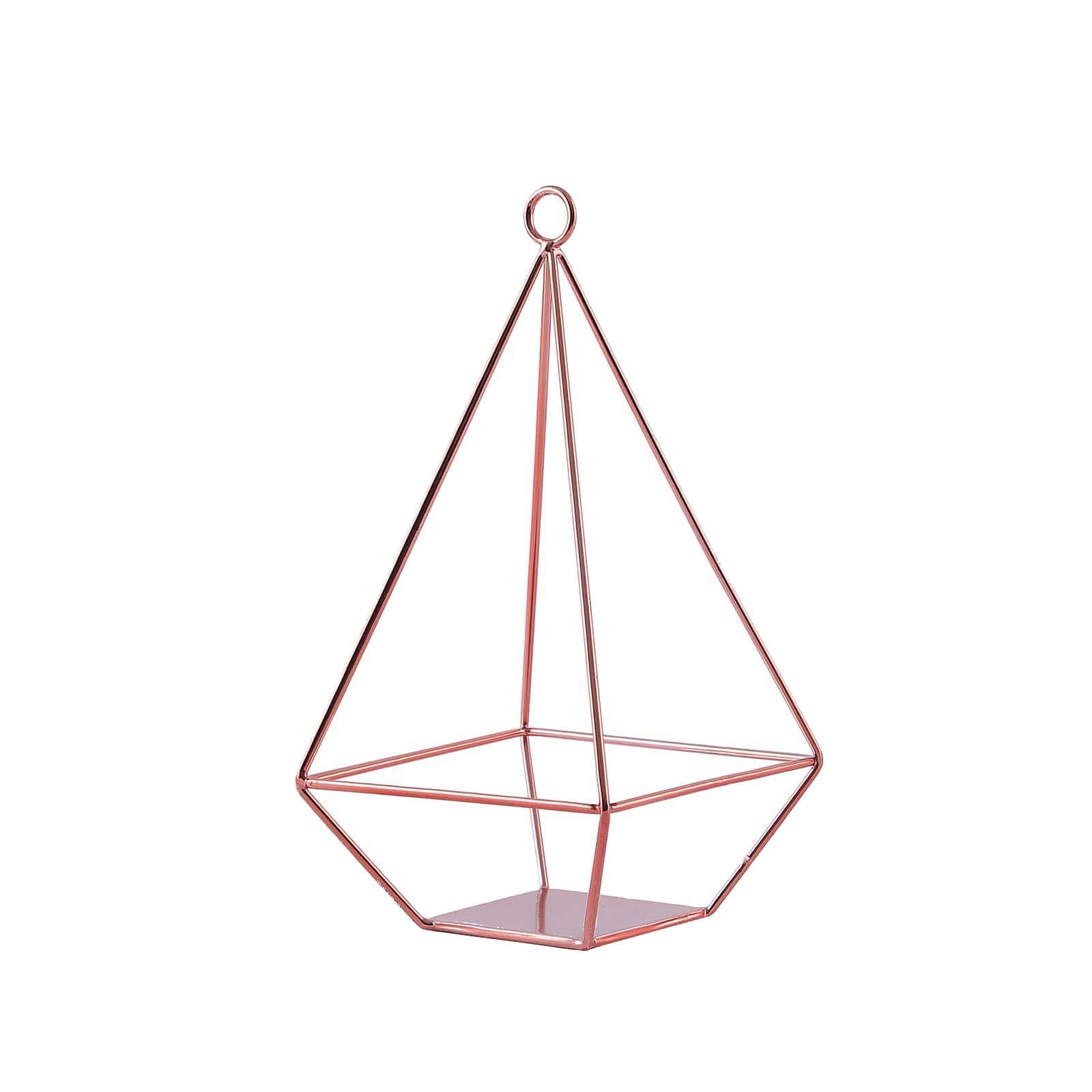 2-Pack Tealight Candle Holders Rose Gold Metal Pyramid Geometric Open Frame - Flower Stand 9"