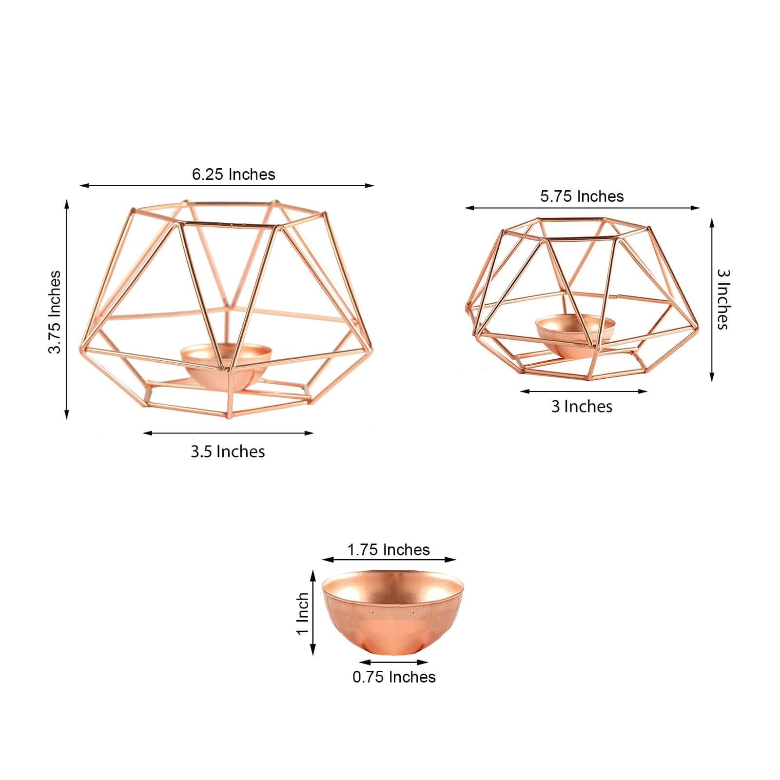 Set of 2 Candle Holders Metal Hexagon Geometric Design Rose Gold - Modern Decorative Centerpieces for Tables 4"x3"