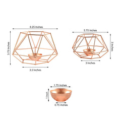 Set of 2 Candle Holders Metal Hexagon Geometric Design Rose Gold - Modern Decorative Centerpieces for Tables 4"x3"
