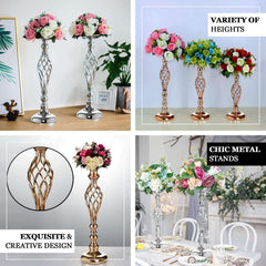3-Pack Metal Pillar Candle Holders Reversible Flower Ball Pedestal Design Gold - Decorative Event Centerpieces 26"