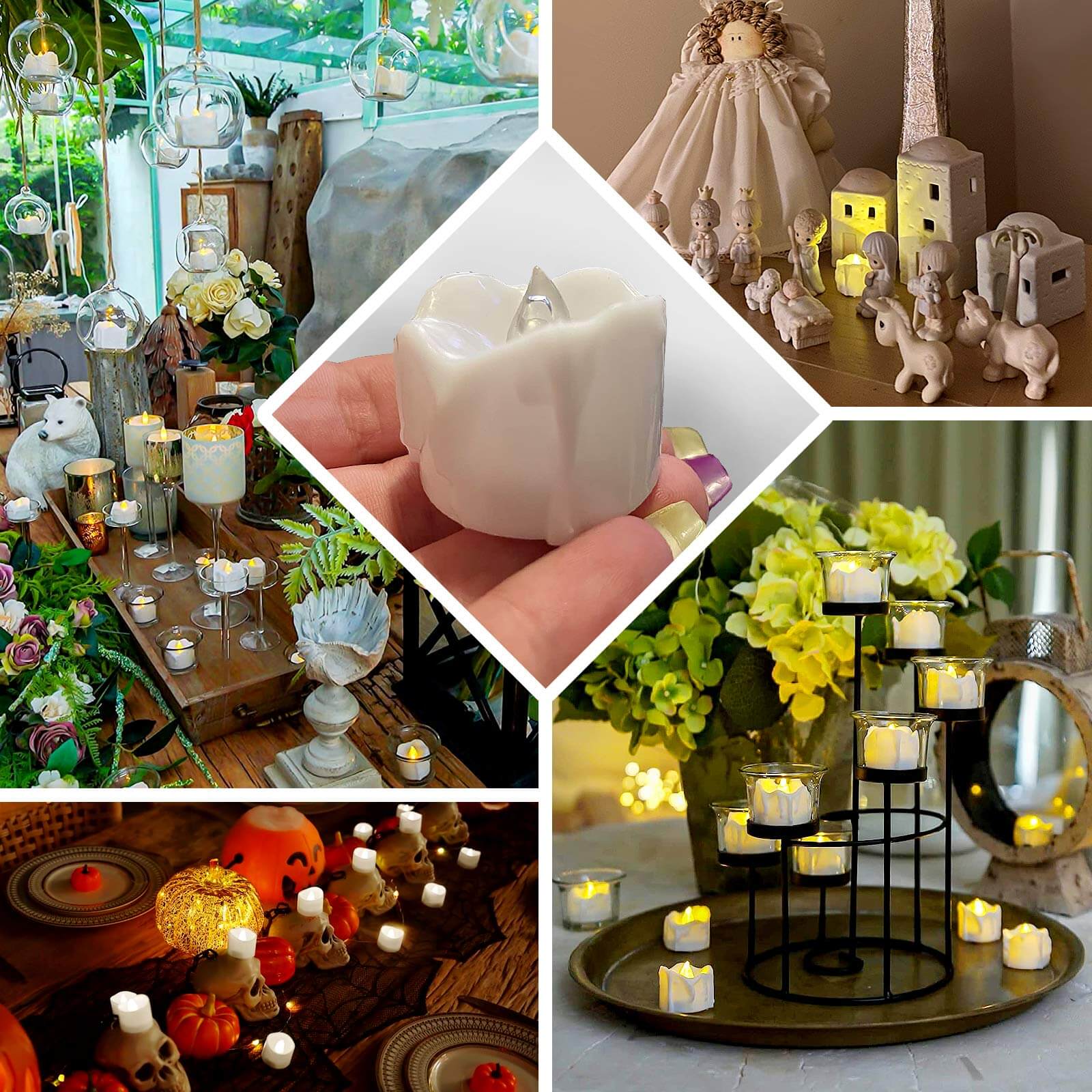 12-Pack LED Flameless Luminaria Lighting Warm White - Battery Operated Tealight Candles with Realistic Wax Design 1.5"