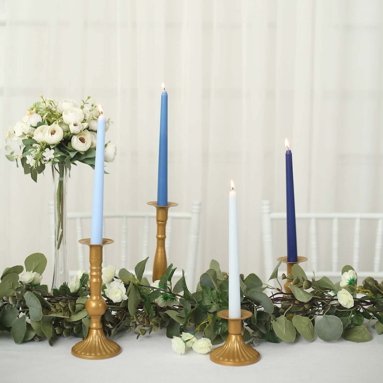 12-Pack Taper Candles Premium Wax Design Mixed Blue - Unscented Candles for Sophisticated Decor 10"