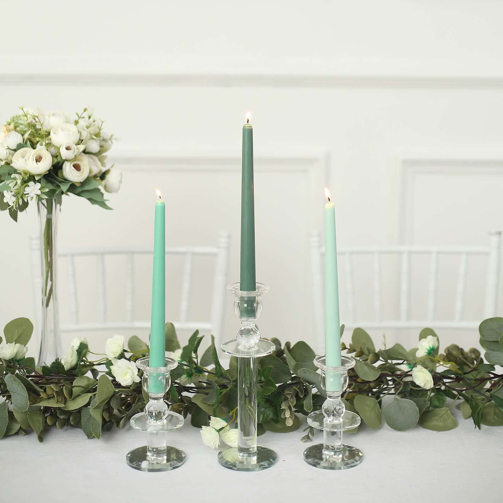 12-Pack Taper Candles Premium Wax Design Mixed Green - Unscented Candles for Sophisticated Decor 10"