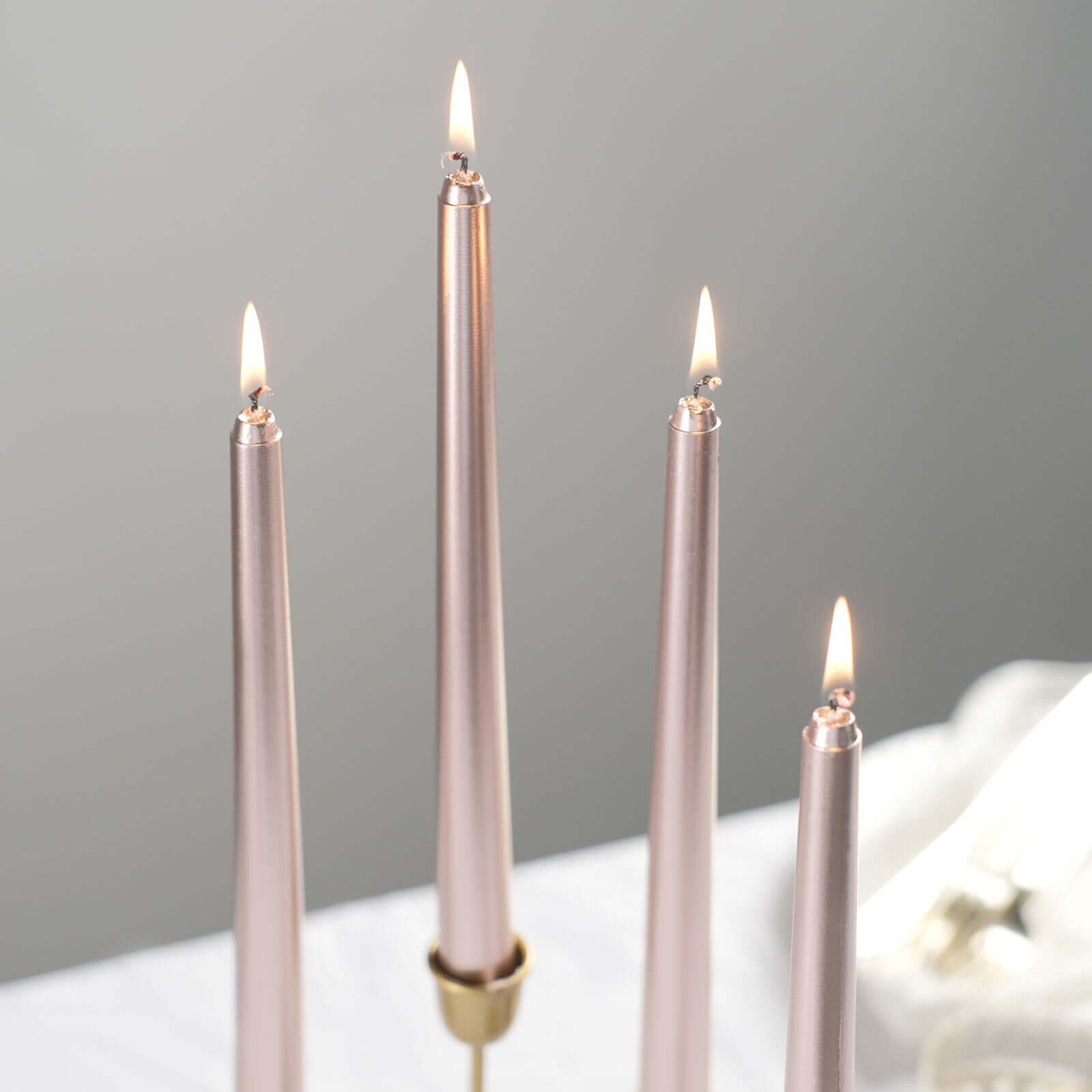 12-Pack Taper Candles Premium Wax Design Metallic Rose Gold - Unscented Candles for Upscale Settings 10"