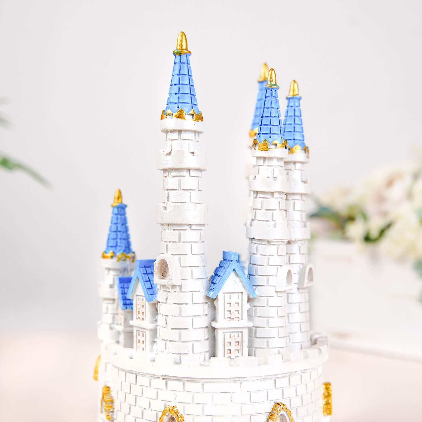 Cake Topper Figurine Fairytale Princess Castle Design Blue and White - Decoration for Baby Showers 8.5"