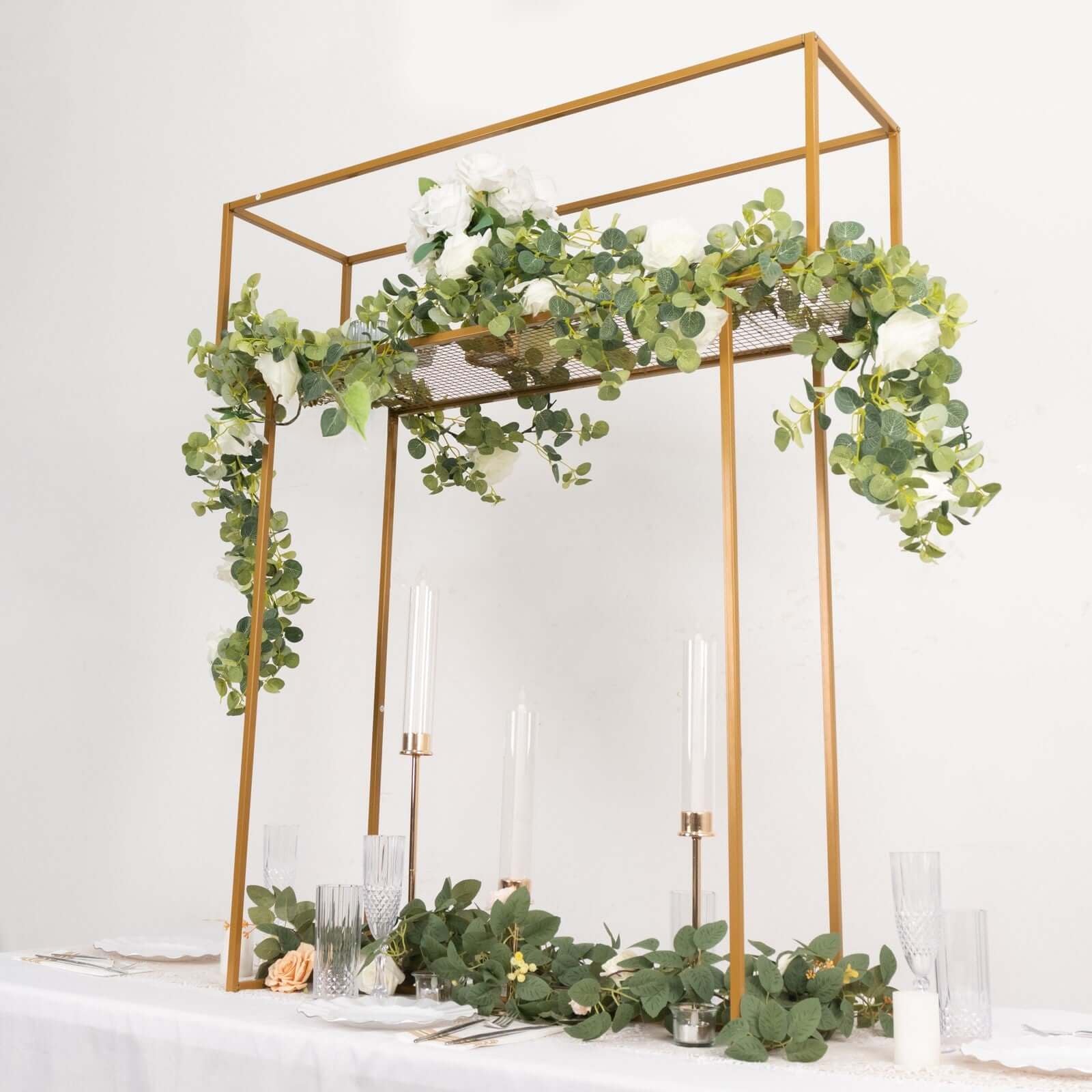 Floral Display Rack Heavy Duty Design Metal Gold - Rectangular Tall Centerpiece Stand 48"