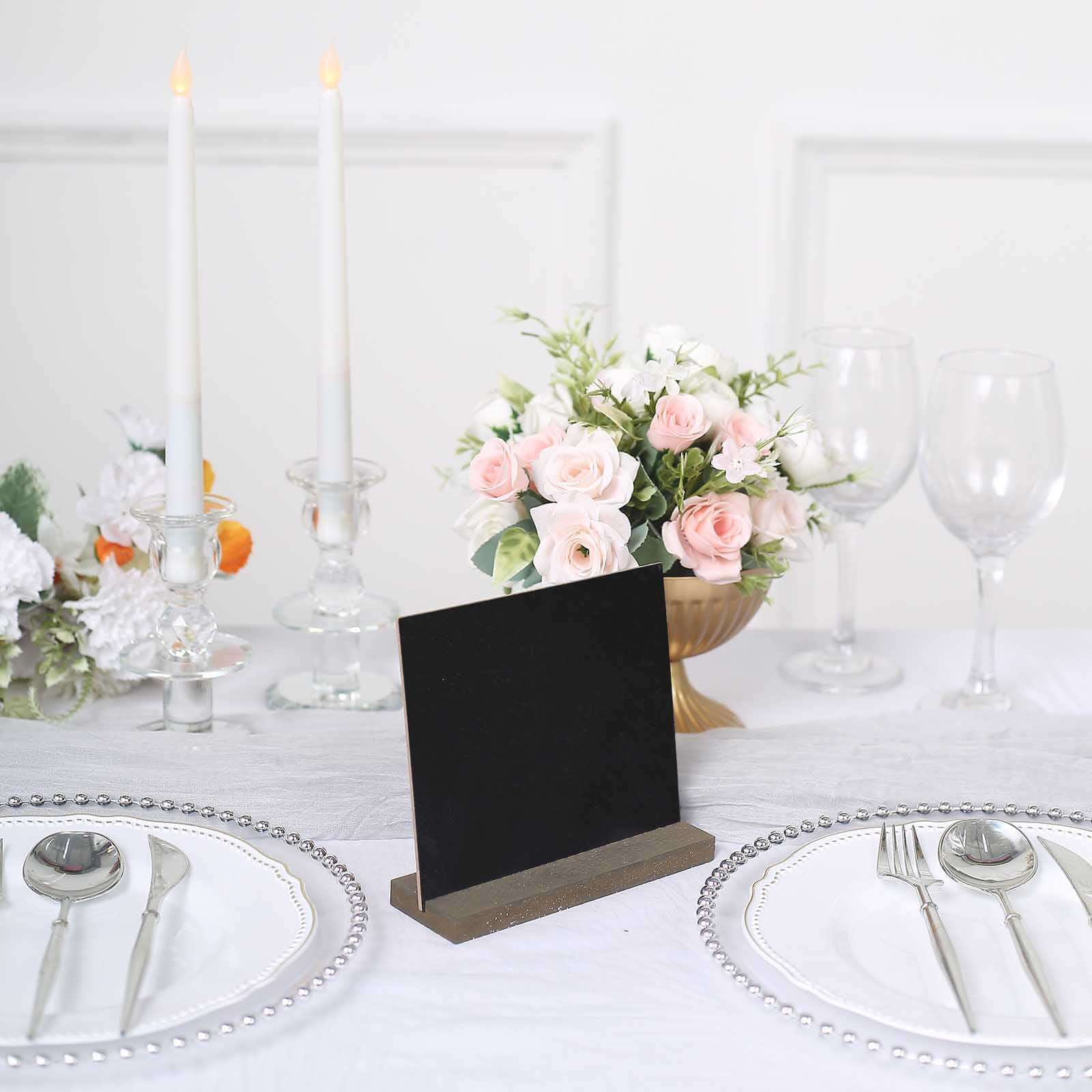 6-Pack Mini Table Chalkboard Signs Rustic Wood Base Stands - Perfect for Weddings and Parties 6"