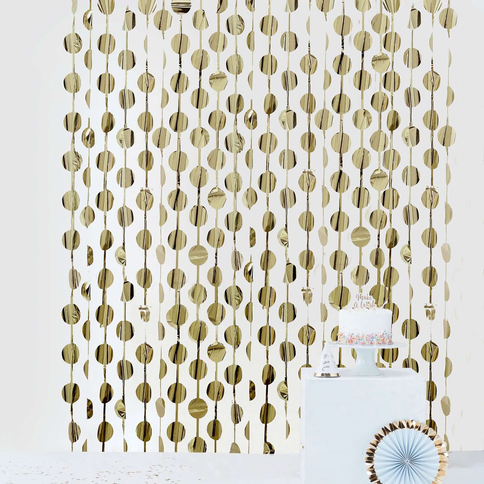 Champagne Round Chain Foil Fringe Curtain Party Backdrop, Metallic Champagne Tinsel Streamer Party Decor - Door Window Foil Curtain - 3ftx6.5ft