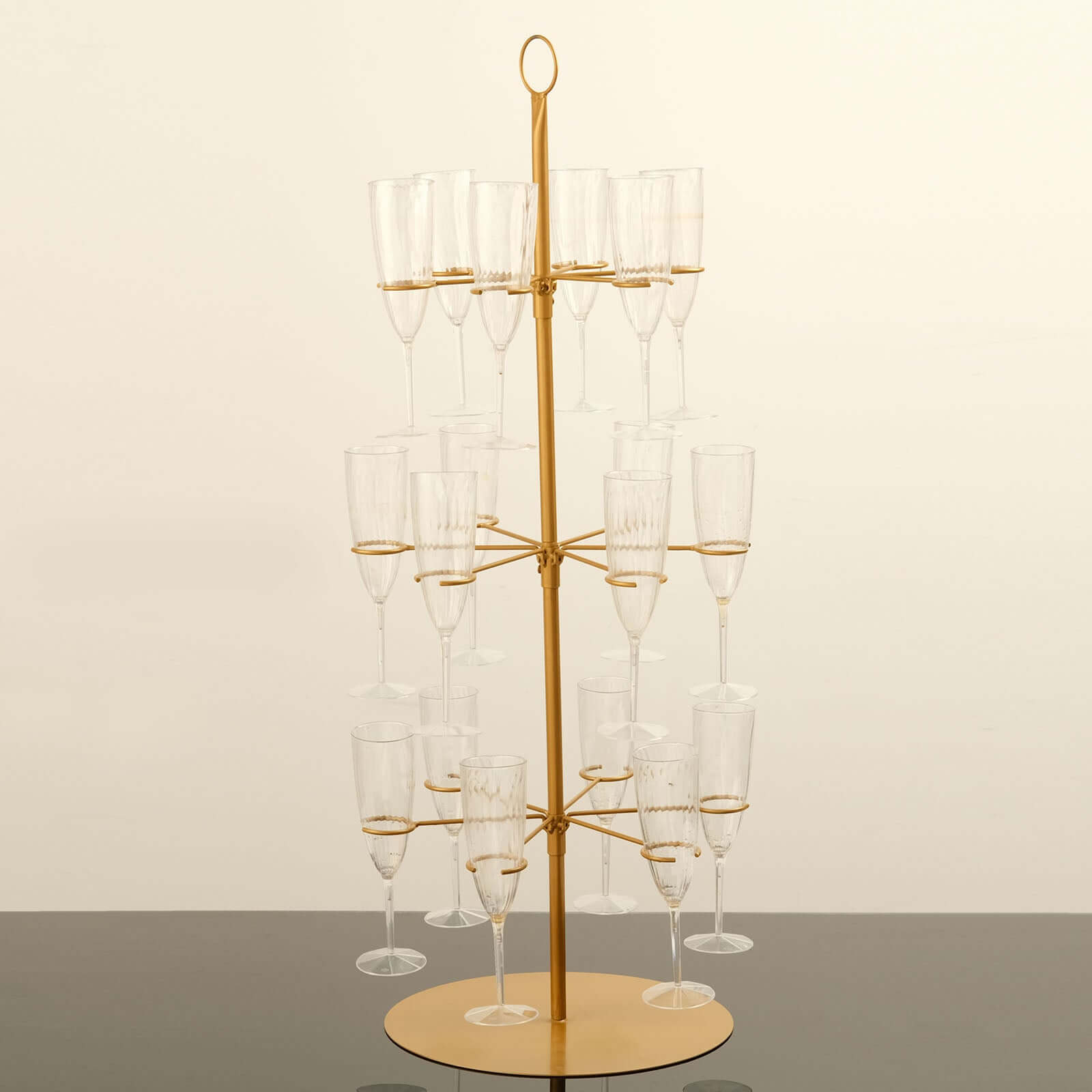 3-Tier Champagne Glass Holder Tower Gold - Modern Metal Flute Display Rack Cocktail Tree Stand for Professional & Home Use 33"