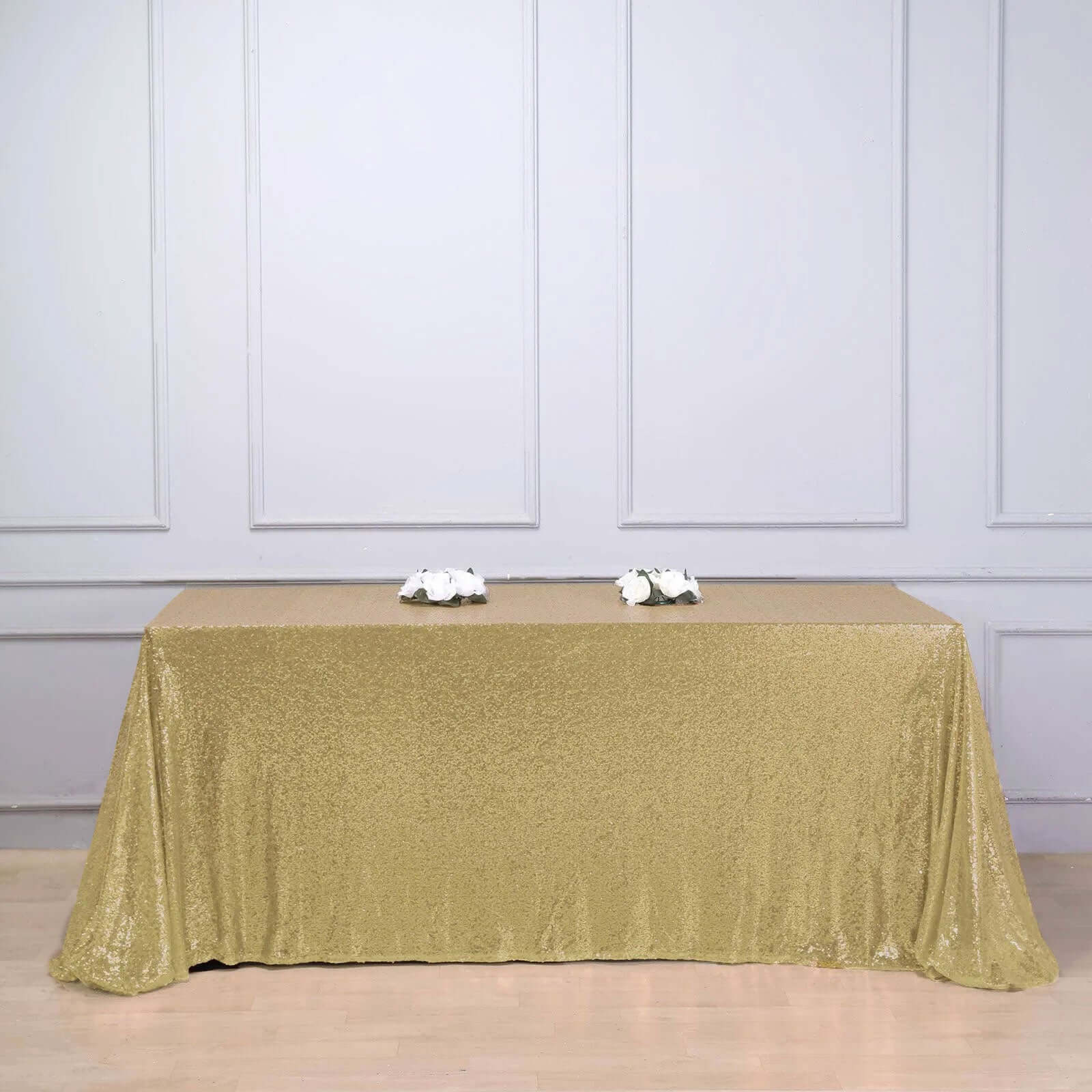 Sequin 90"x156" Rectangle Tablecloth Champagne - Seamless Twinkling Table Cover