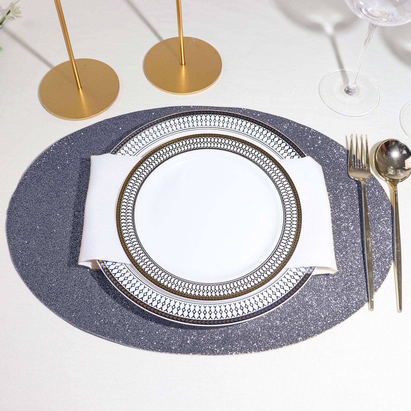 6-Pack Placemats Glitter Design Charcoal Gray Sparkle Oval - Non-Slip Decorative Table Mats for Dining 12"x18"