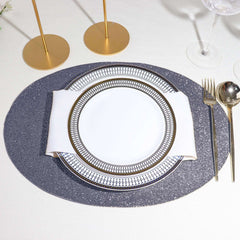 6-Pack Placemats Glitter Design Charcoal Gray Sparkle Oval - Non-Slip Decorative Table Mats for Dining 12"x18"